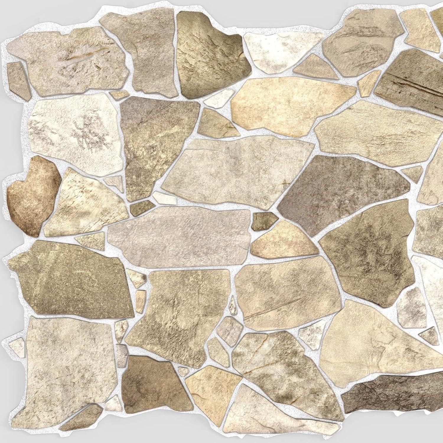 Beige Brown Faux Stone 3D PVC Wall Panels, 39" x 25"