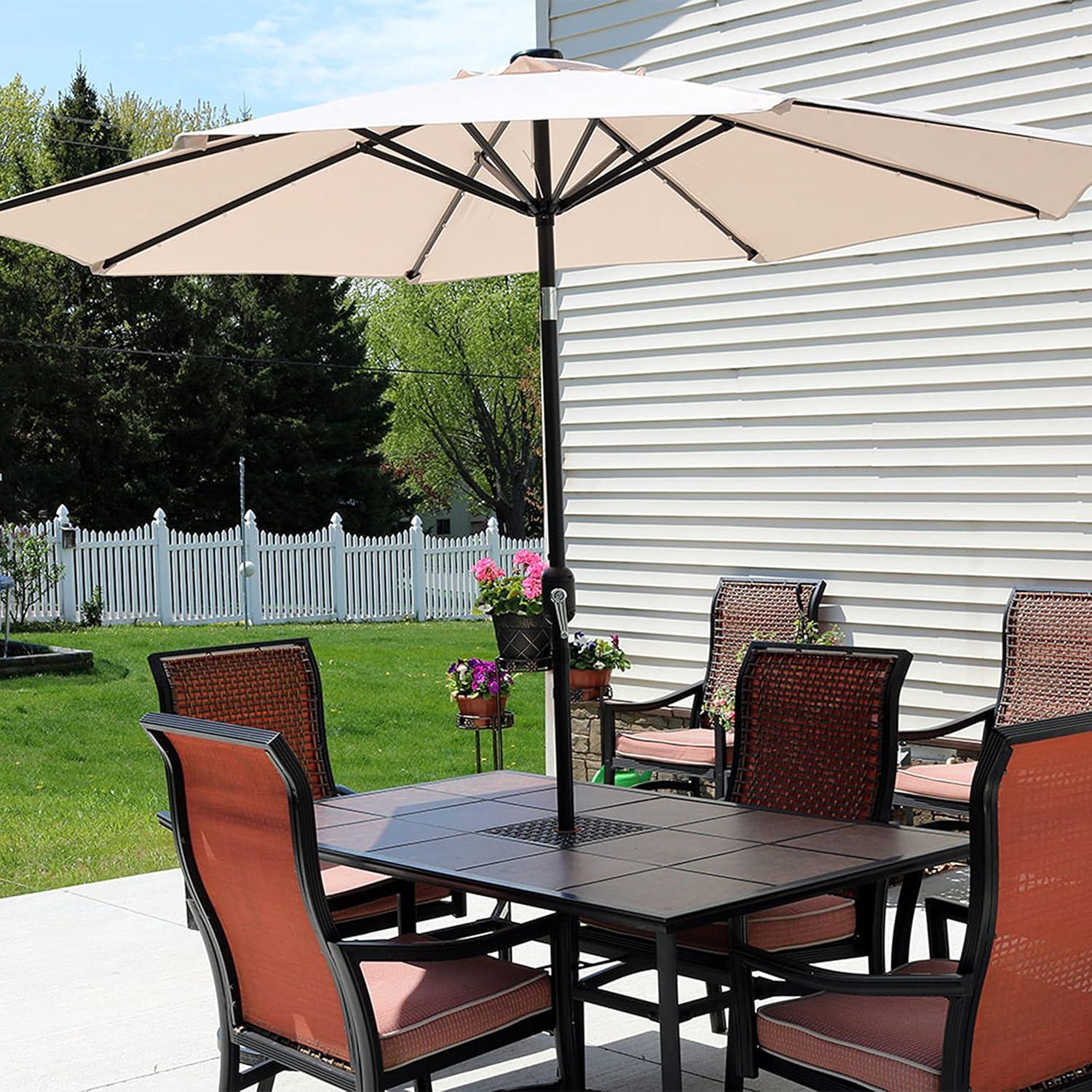 Beige 9-Foot Aluminum Patio Umbrella with Solar LED Lights