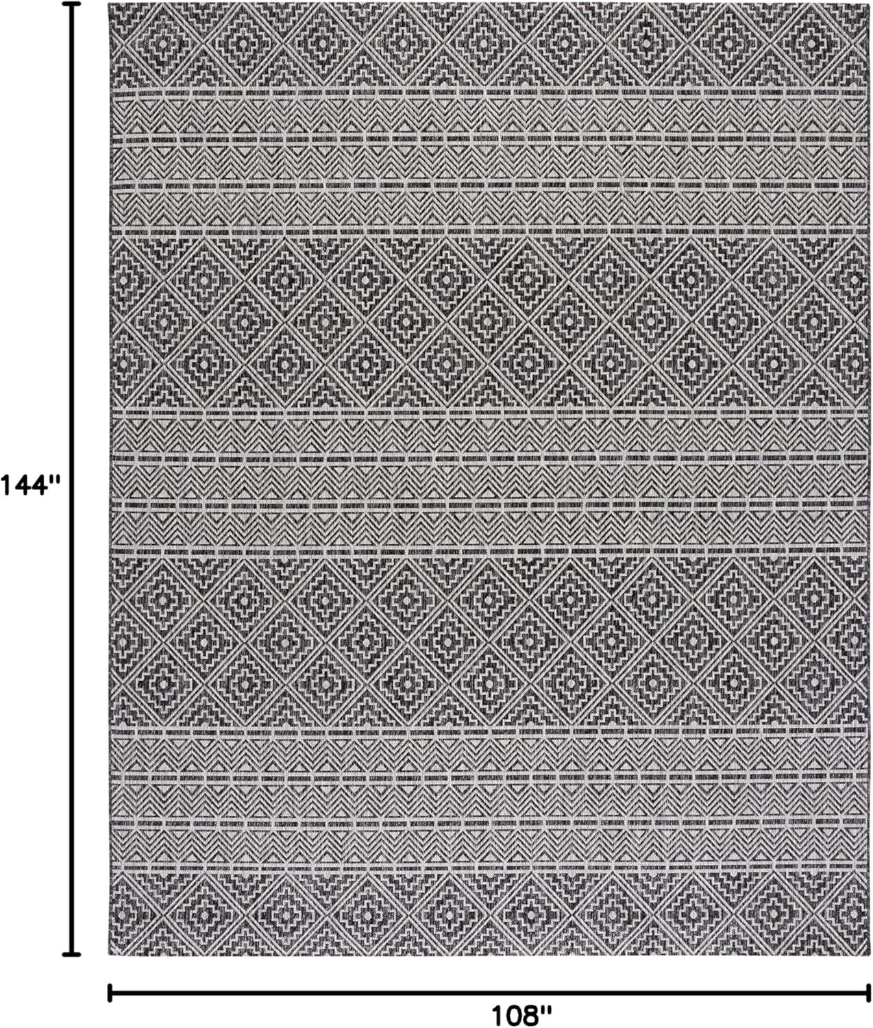 SAFAVIEH Courtyard Karen Geometric Indoor/Outdoor Area Rug, Black/Grey, 9' x 12'