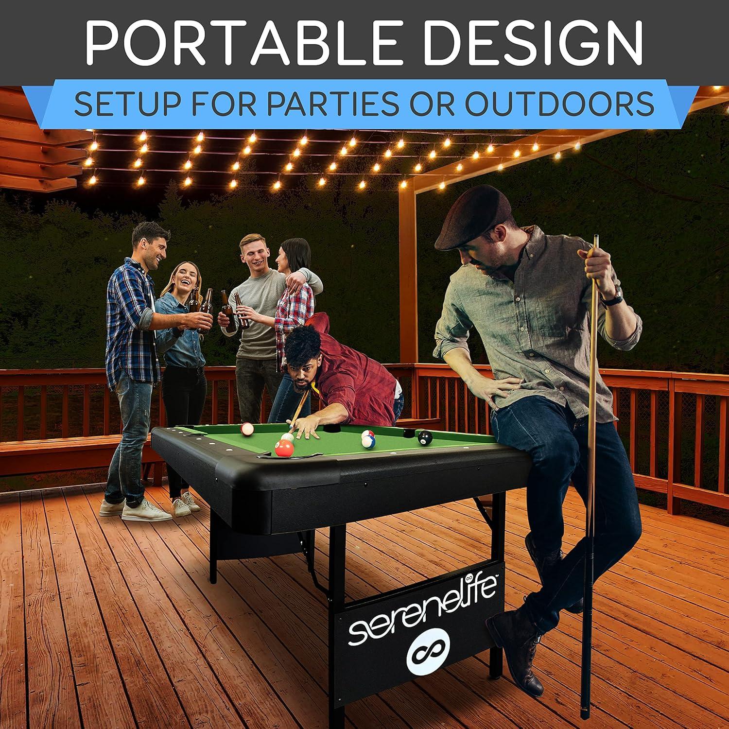 SereneLife 6-Ft Folding Pool Table with Steel Frame and Slate Top