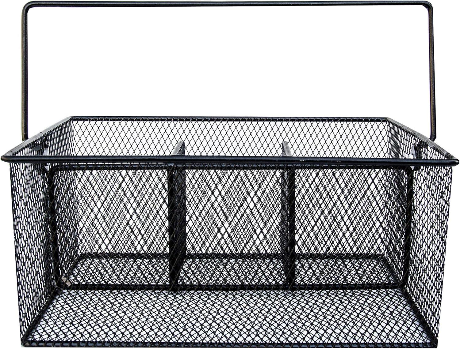 Utensil Caddy -Silverware Caddy for Parties, Spoon Holder, Buffet Organizer for Condiments, Napkin, Forks, Knives -Stainless Steel Flatware Caddy for Home, Picnics or Entertaining Evens (Black)