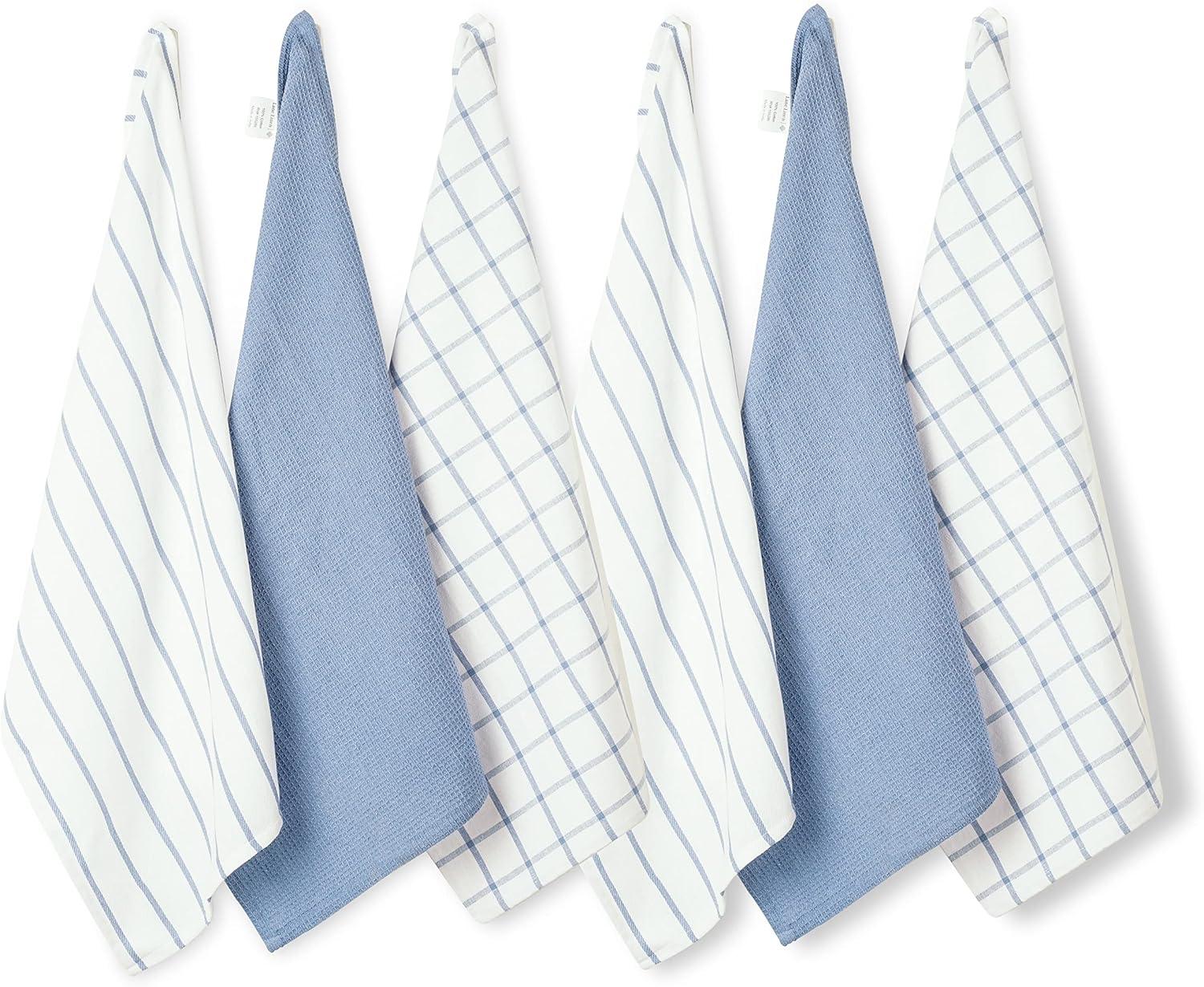 LANE LINEN Cotton Kitchen Towels Set, 6-Pack – Absorbent, Quick-Drying Dish Towels, 18" x 28", Soft, Premium Hand and Tea Towels - Indigo