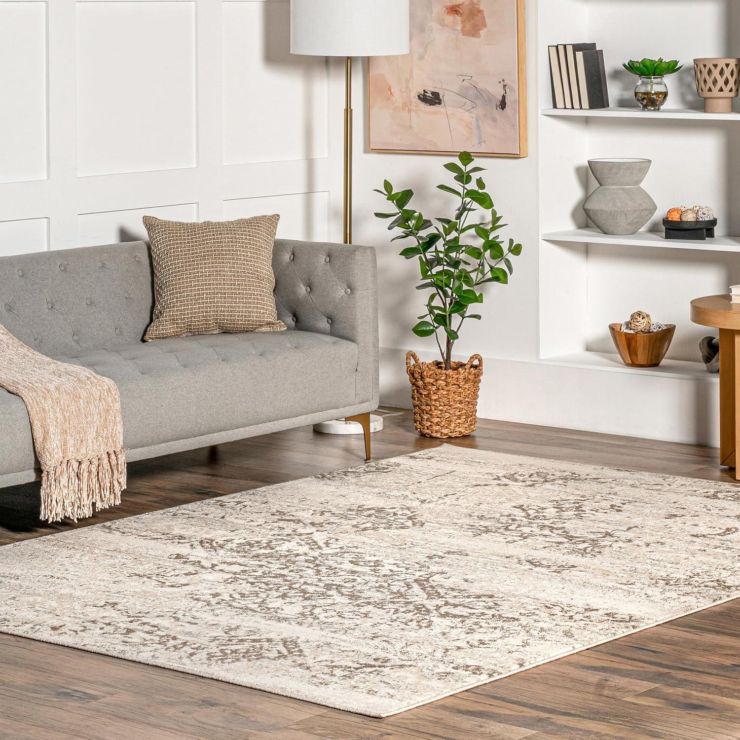 Nuloom Freja Floral & Paisley 9x12 Indoor Area Rug for Living Room Bedroom Dining Room Kitchen, Beige/Ivory