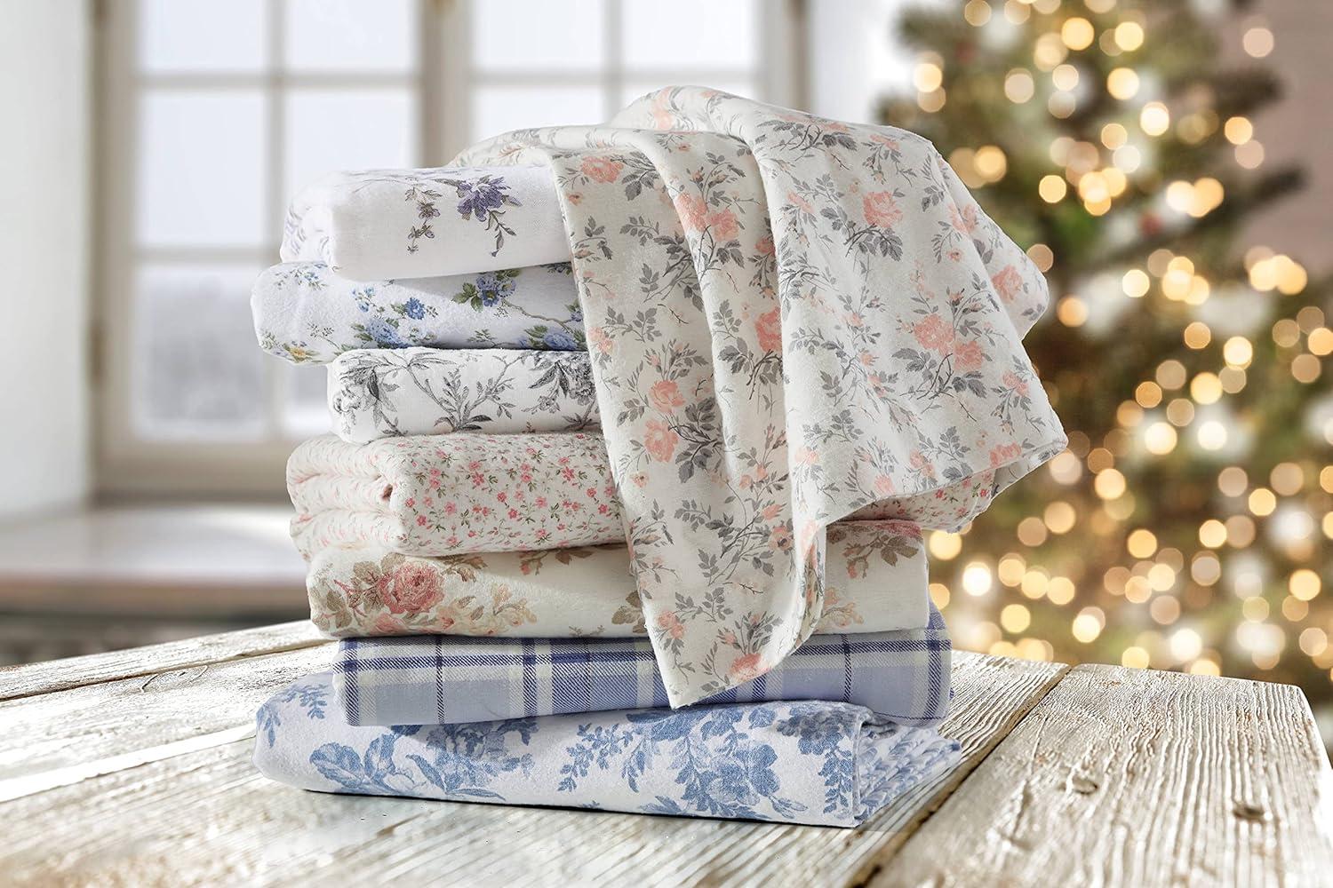 Vanessa Light Blue Cotton Flannel Full Plaid Sheet Set