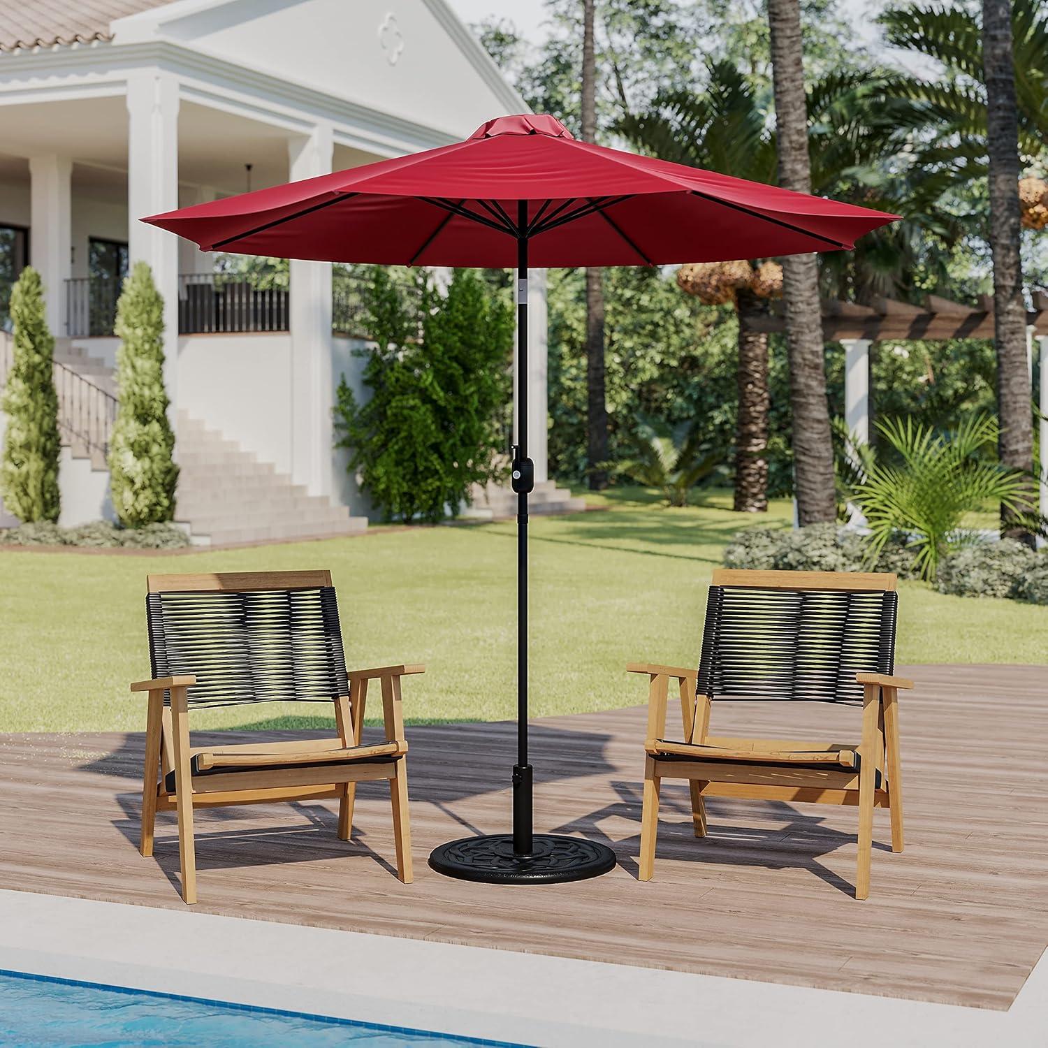 Flash Furniture Kona Red 9 FT Round Umbrella with Crank and Tilt Function and Standing Umbrella Base