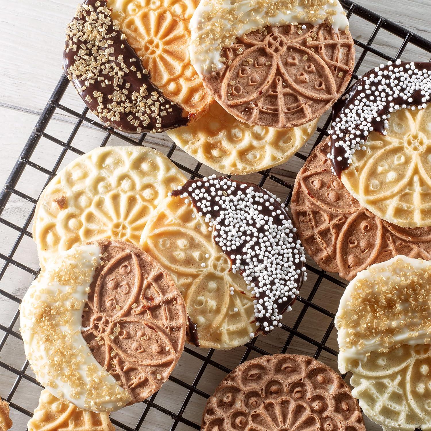 CucinaPro Piccolo Pizzelle Baker- Nonstick Electric Press Makes 4 Mini Cookies at Once w Recipe Guide - Fun Baking Supplies for Parties & Desserts