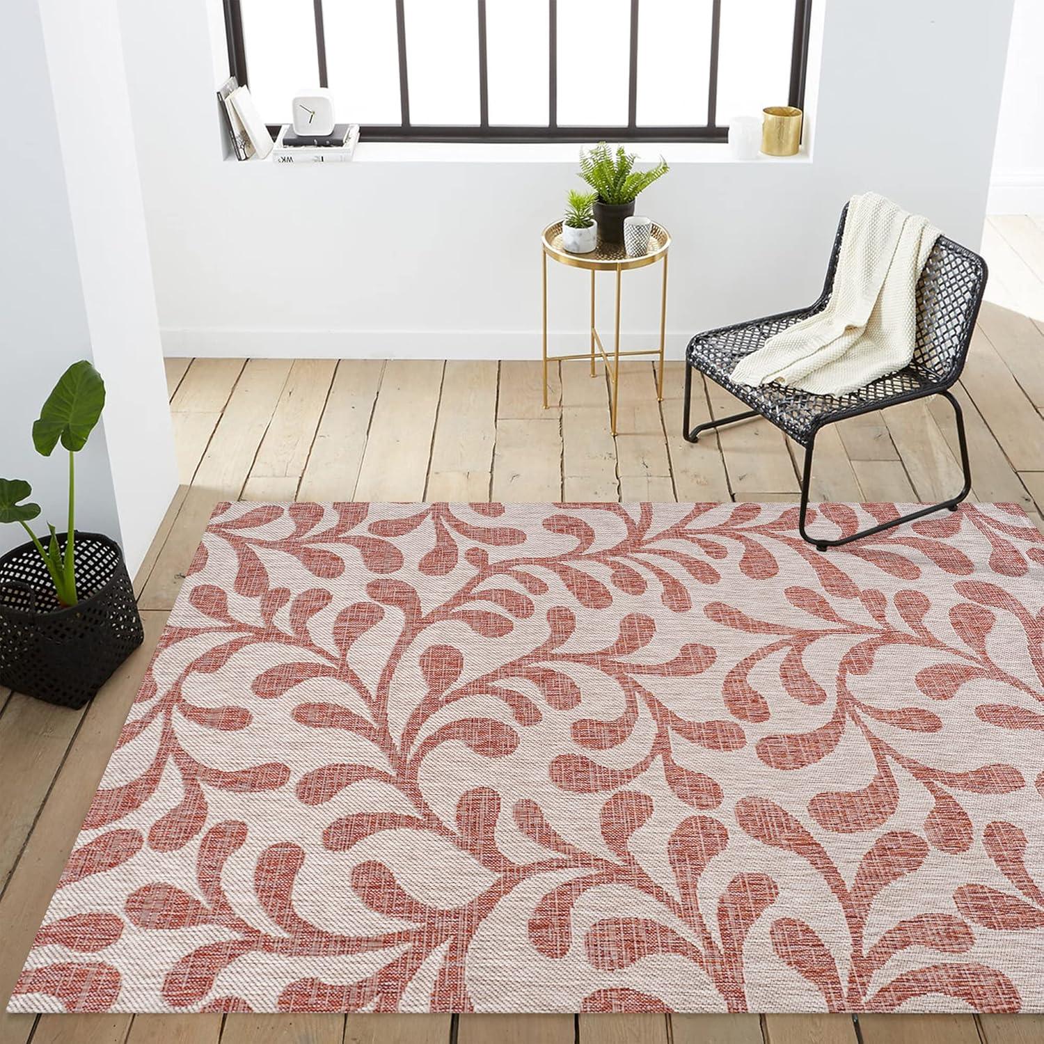 Reversible Vine Pattern Red/Beige 4'x6' Synthetic Area Rug