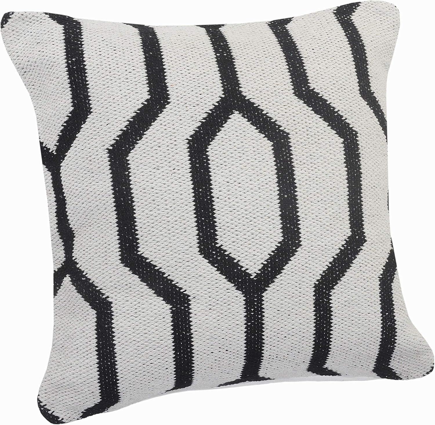 Ox Bay 20" x 20" Hand-Woven White/ Black Geometric Organic Cotton Pillow Cover