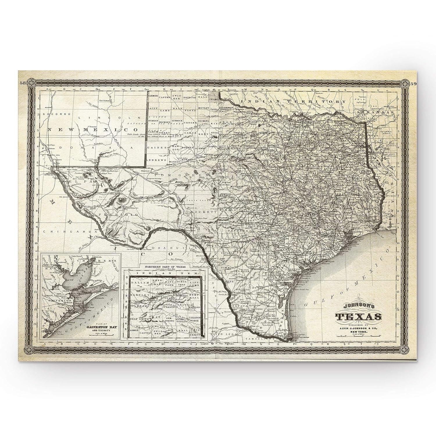 Steelside™ " Vintage Map Texas I "