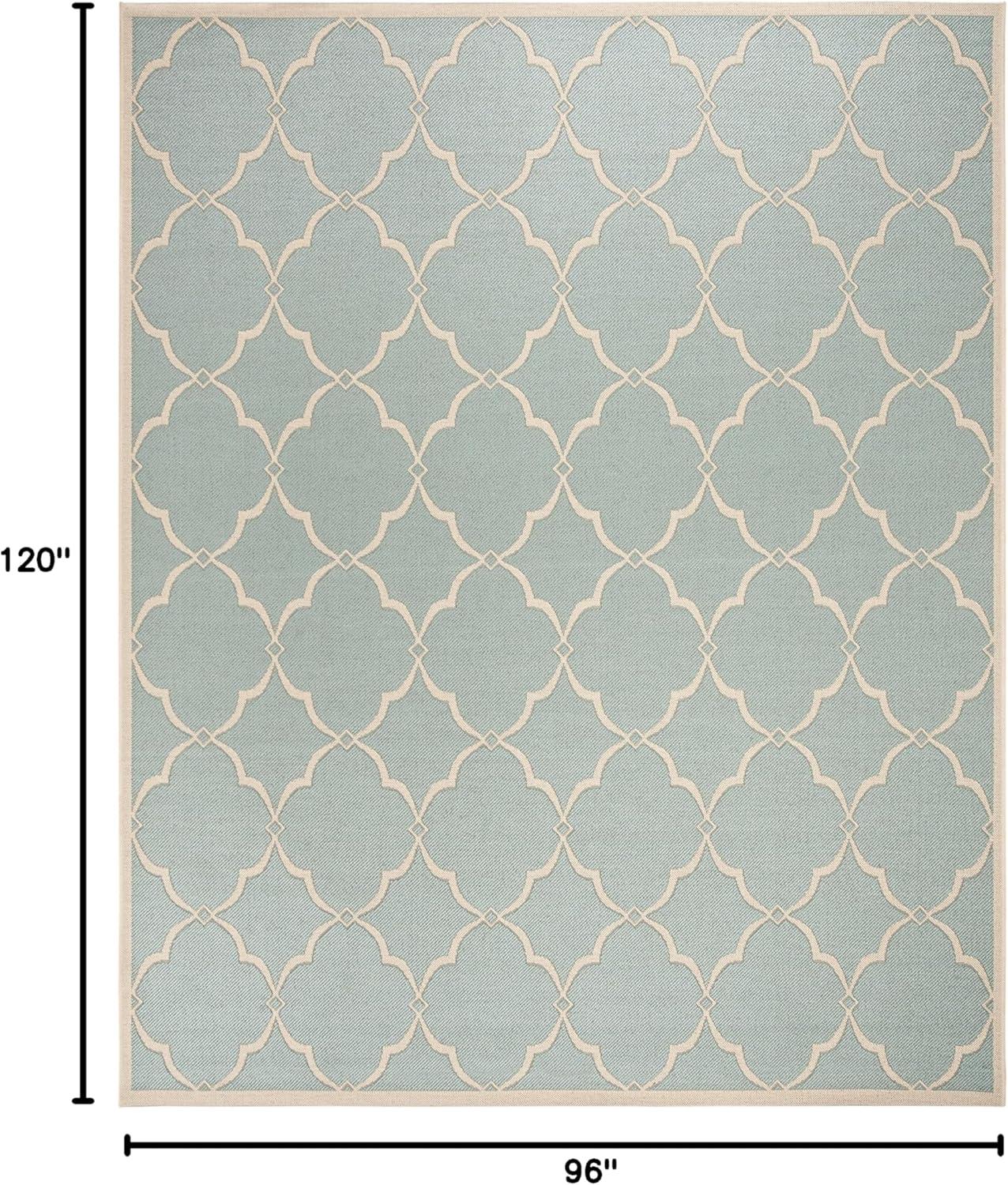 Aqua and Cream 8' x 10' Geometric Indoor/Outdoor Rug