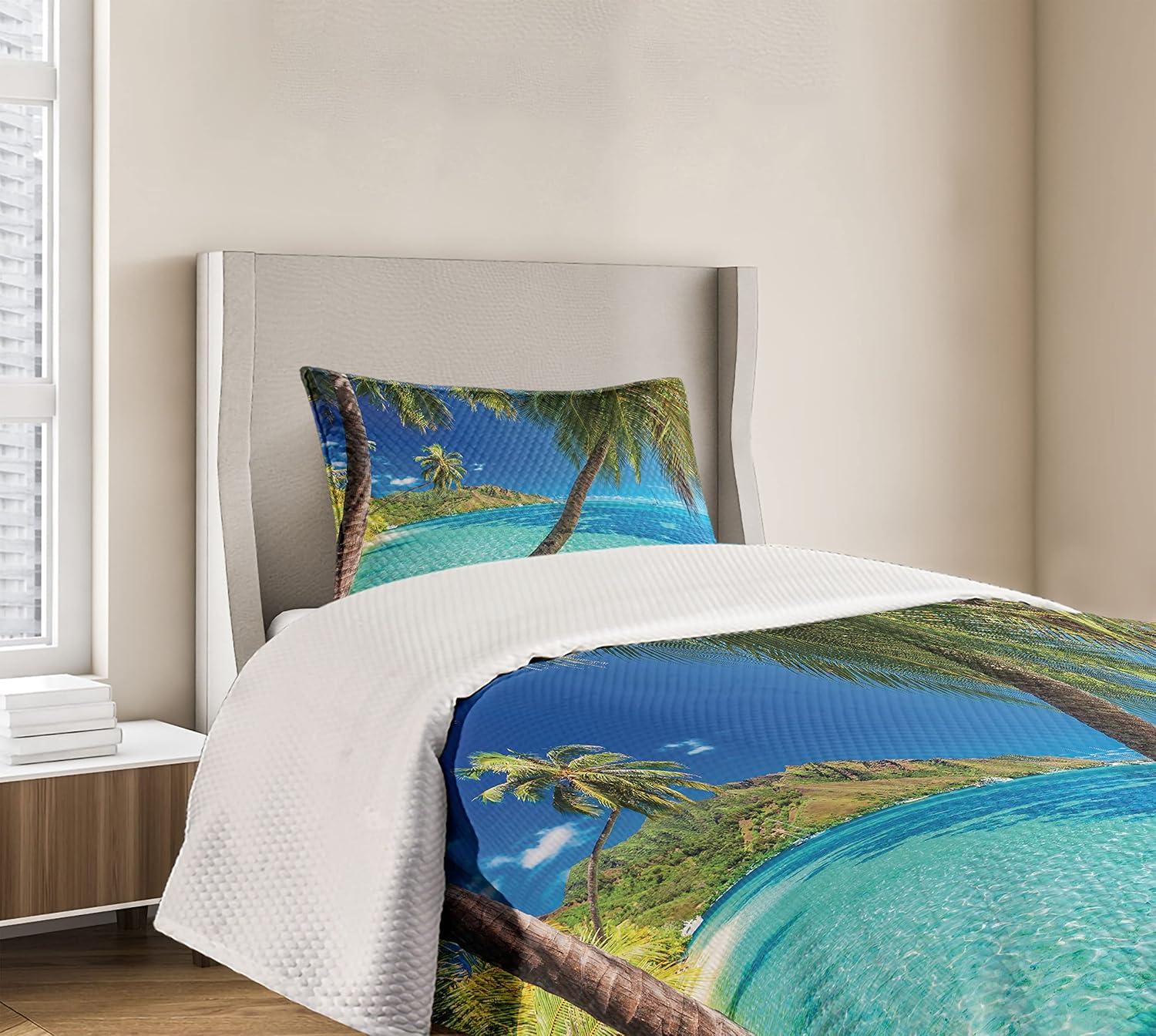 Ambesonne Tropical Bedspread Palm Trees Sea