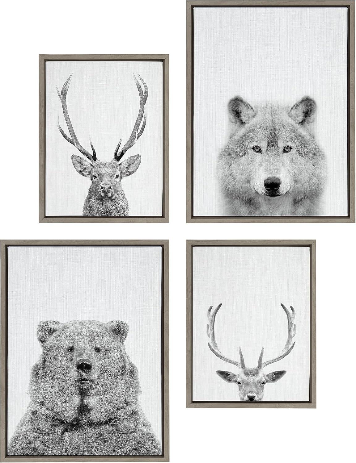 Kate & Laurel All Things Decor (Set of 4) Sylvie Deer Wolf Bear European and Cervus Elaphus Red Deer Wall Arts by Simon Te of Tai Prints