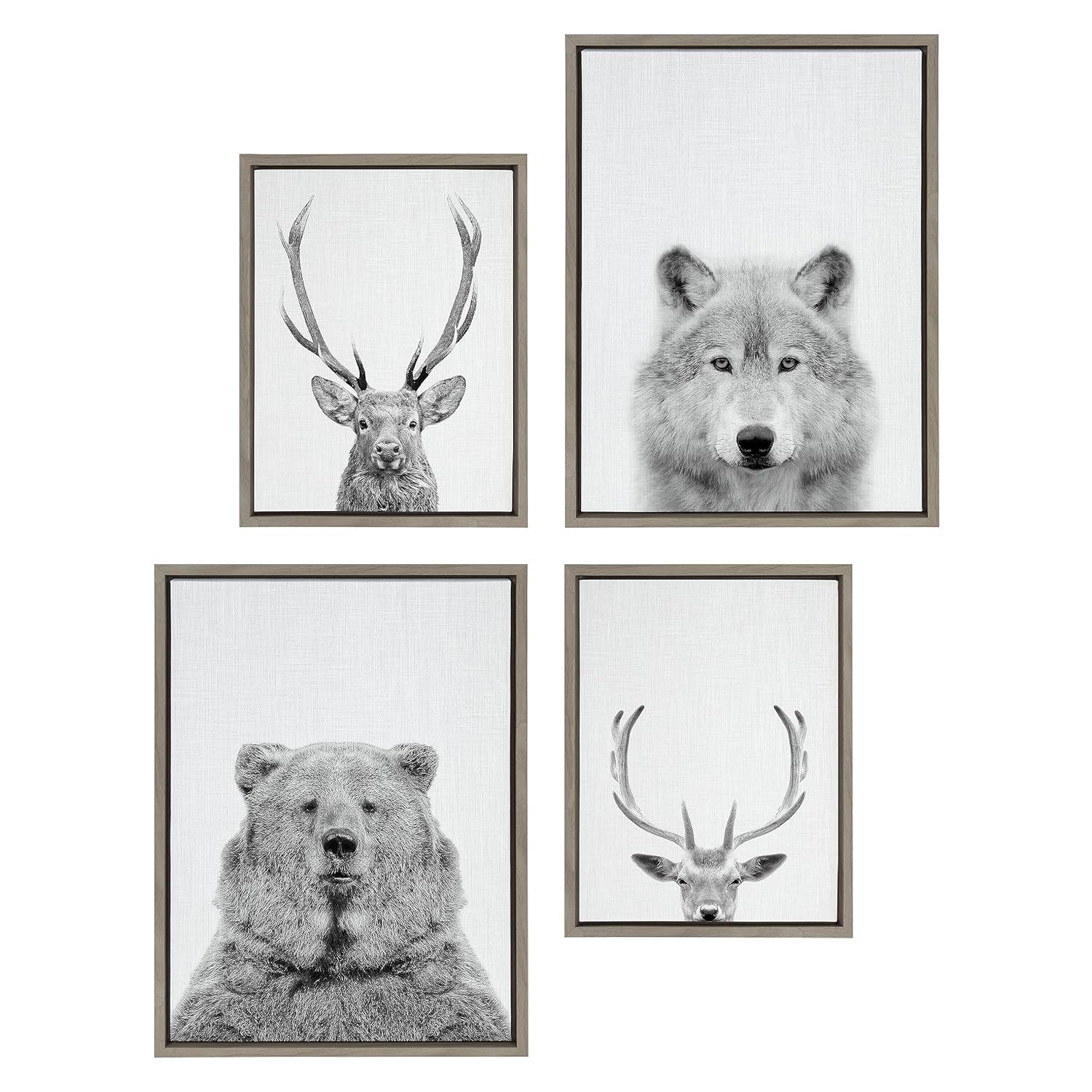 Kate & Laurel All Things Decor (Set of 4) Sylvie Deer Wolf Bear European and Cervus Elaphus Red Deer WallArts by Simon Te of Tai Prints