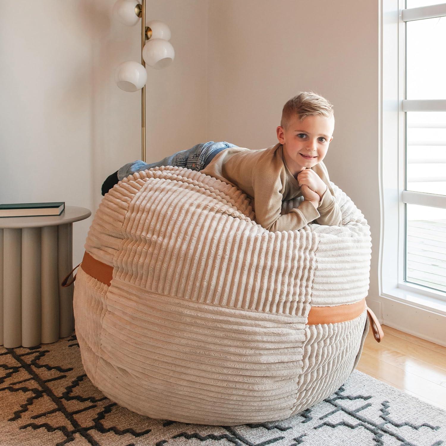 Big Joe Foam Filled Bean Bag Chair with Removable Cover, Corded Plush, Vegan Leather Accents, Medium to XXL Size