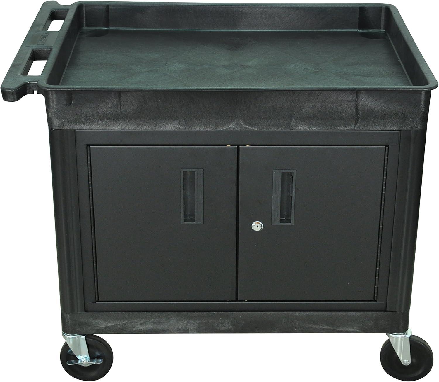 Black 30 Inch Utility Cart with Lockable Cabinet and Wheels