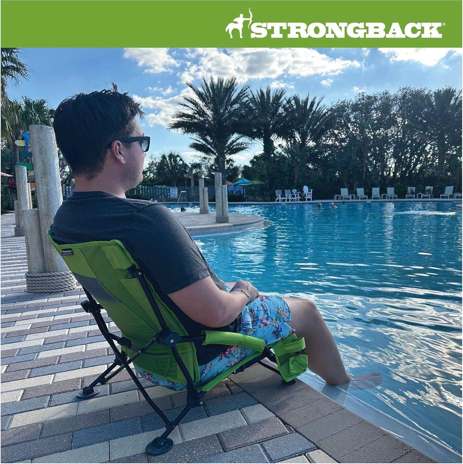 STRONGBACK Low Gravity Beach Chair with Lumbar Back Support, Folding Lime Green