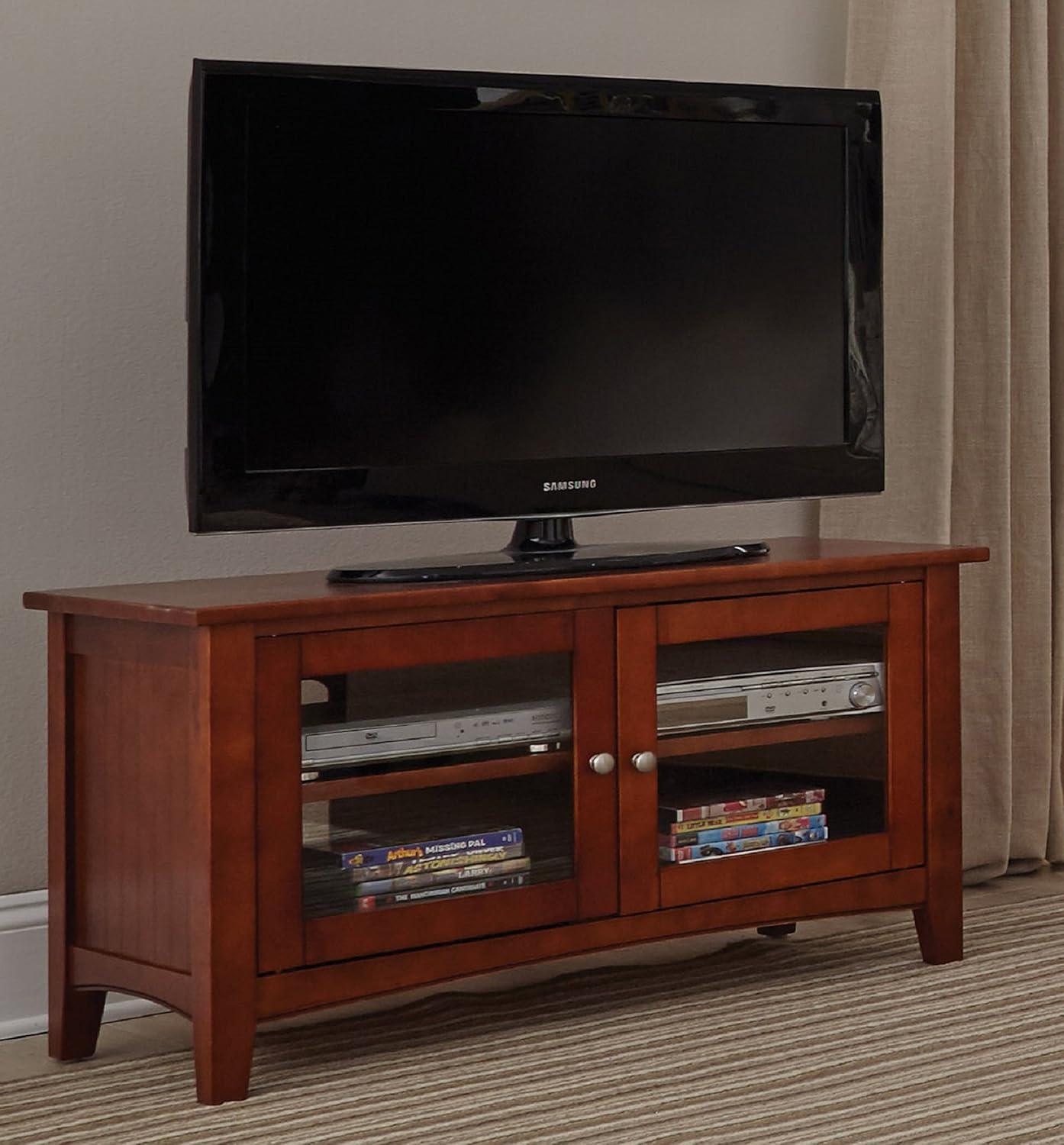 Modern Shaker Cottage 36-Inch Cherry TV Stand with Glass Cabinet