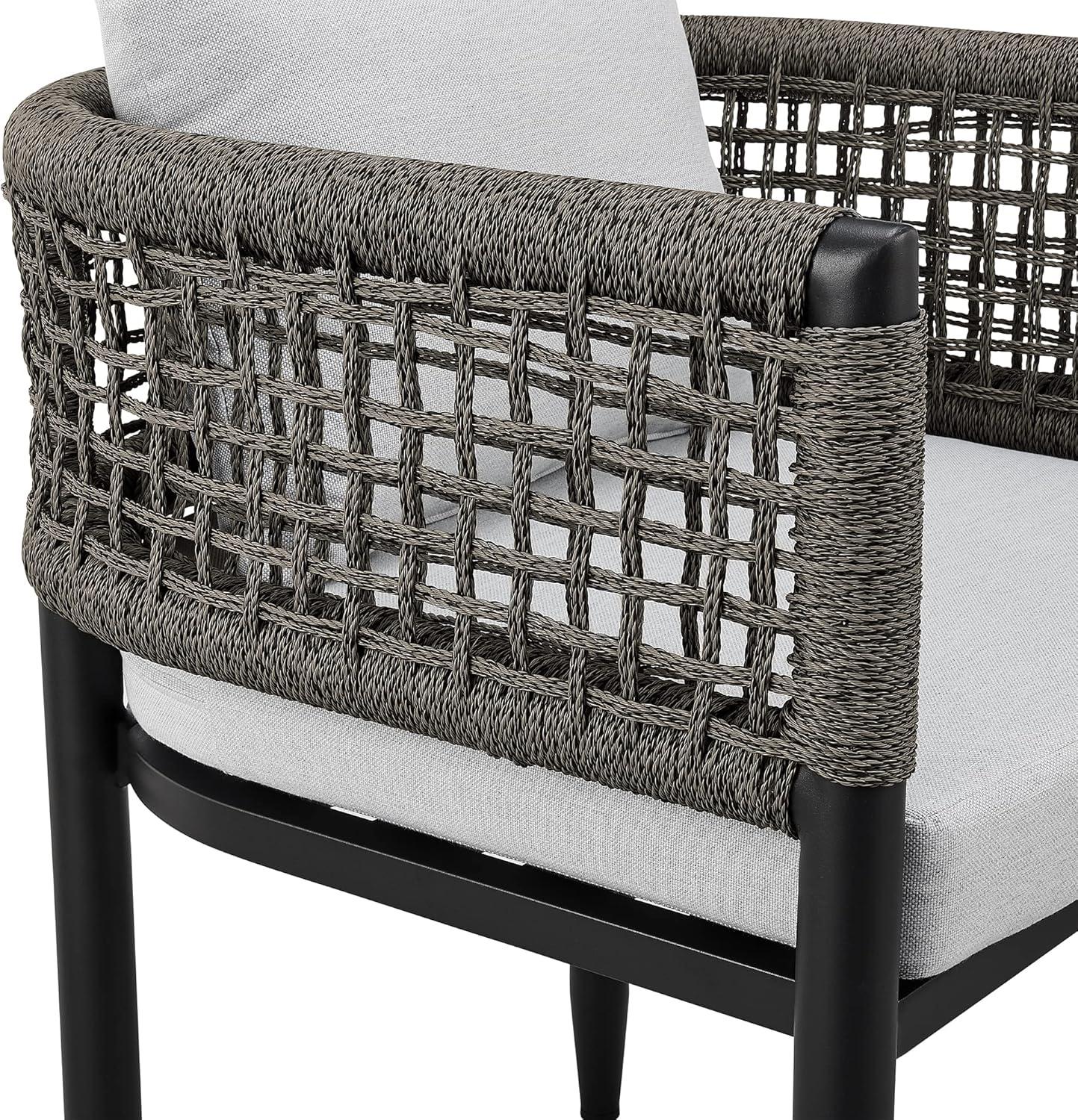 Felicia Outdoor Patio 7-Piece Dining Table Set in Aluminum with Grey Rope and Cushions