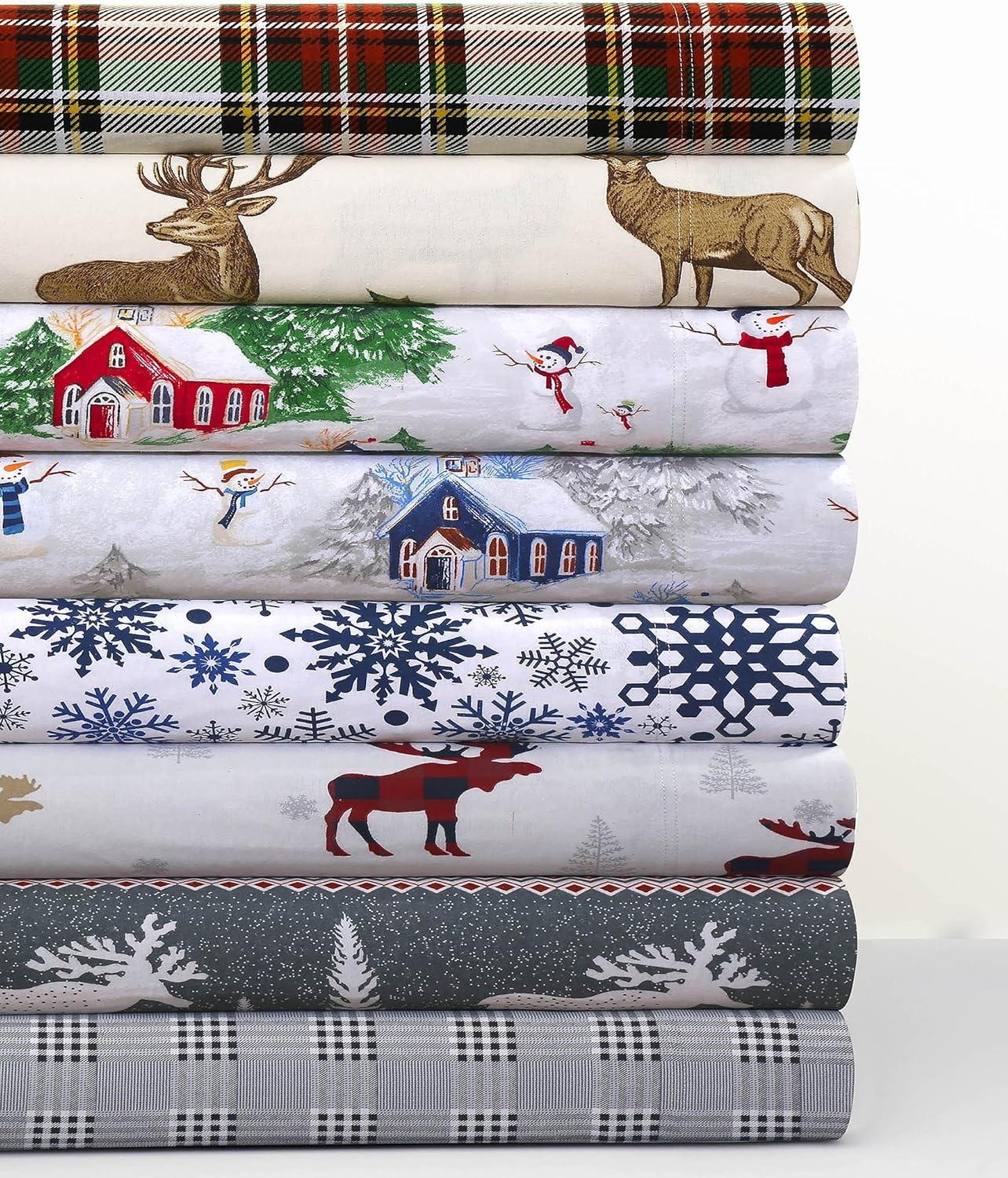 Queen Winter Reindeer Cotton Flannel Deep Pocket Sheet Set