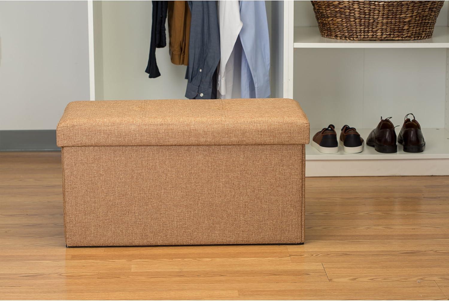 Simplify Faux Linen Double Folding Storage Ottoman in Camel