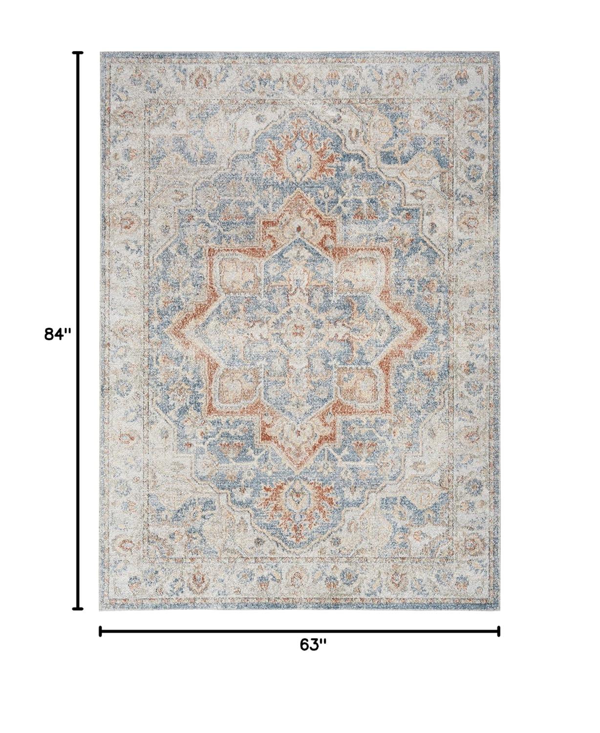 Nourison Astra Machine Washable Vintage Medallion Indoor Rug Denim Multi 5'3" x 7'