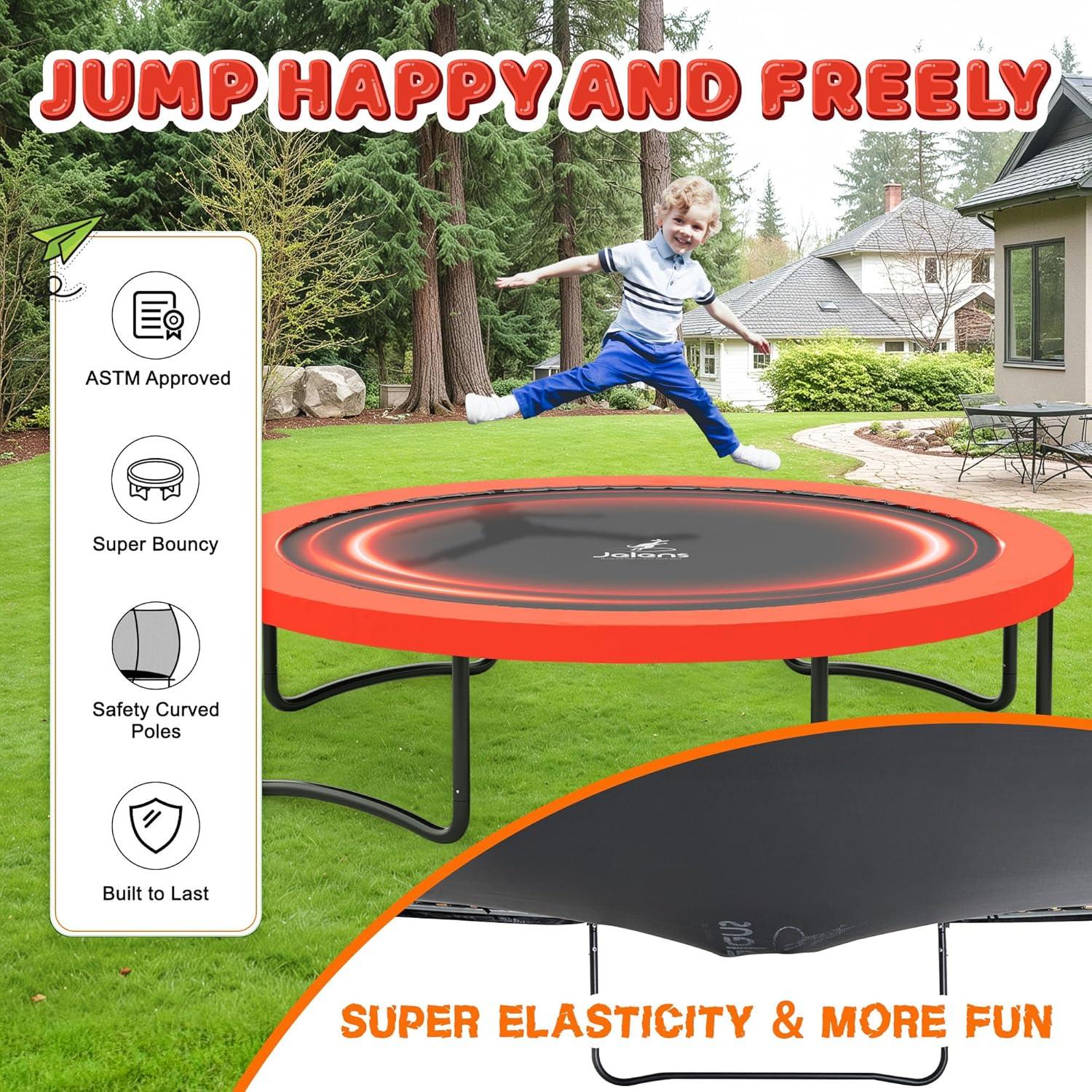 JUMPZYLLA Trampoline Outdoor 8FT 10FT 12FT 14FT 15FT 16FT with Enclosure and Ladder, ASTM Approved Recreational Trampoline for Kids and Adults, Anti-Rust Coated Frame