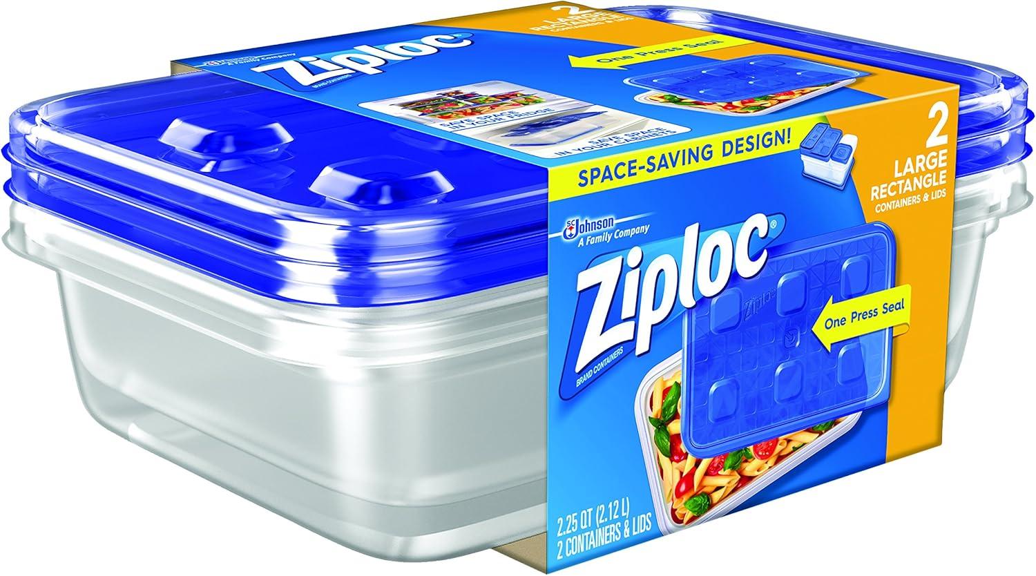 Ziploc® Brand, Food Storage Containers with Lids, Smart Snap Technology, Large Rectangle, 2 ct