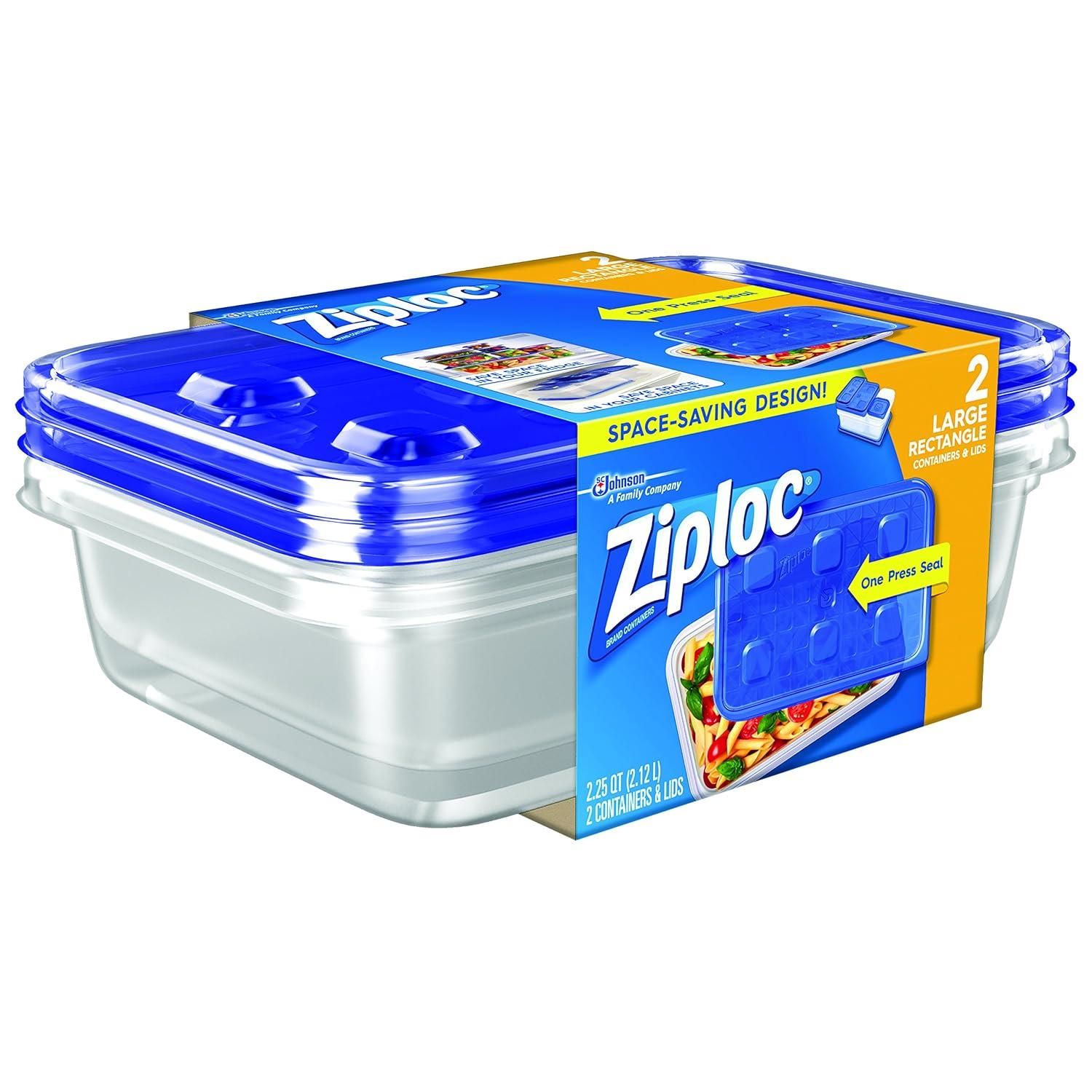 Ziploc® Brand, Food Storage Containers with Lids, Smart Snap Technology, Large Rectangle, 2 ct