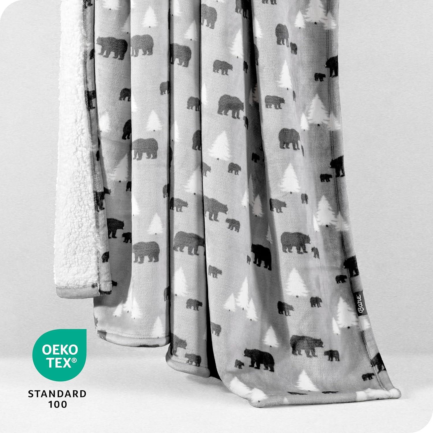Bare Home Bare Home Printed Sherpa Fleece Blanket - Warm & Lightweight - Soft Plush Blanket - Reversible