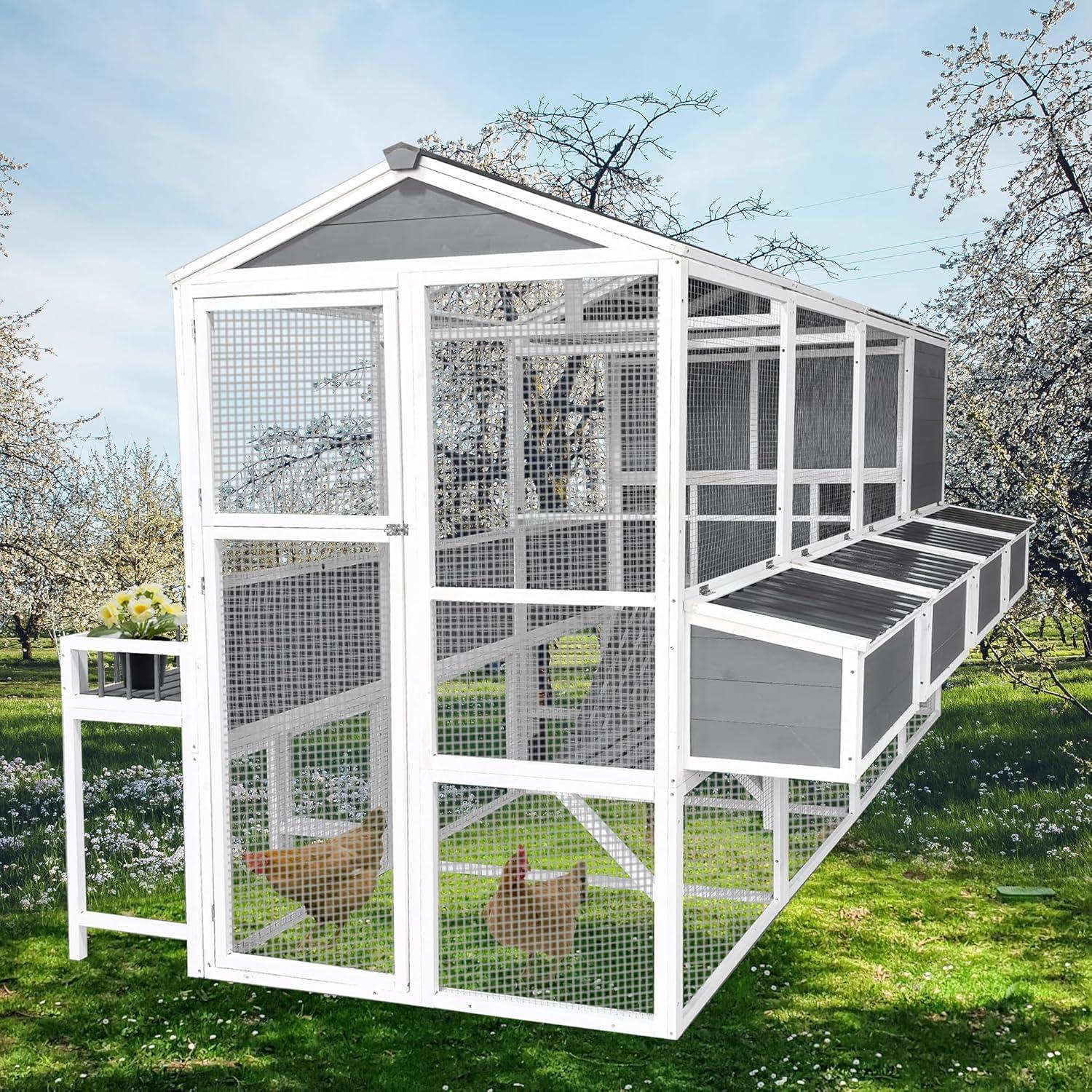 59" Large Chicken Coop for 4-6 Chickens, Wooden Hen House with Large Nesting Boxes, Outdoor Poultry Cage Rabbit Cage with Ramps & Ventilation Window, 59''L*33.5''W*38.6''H