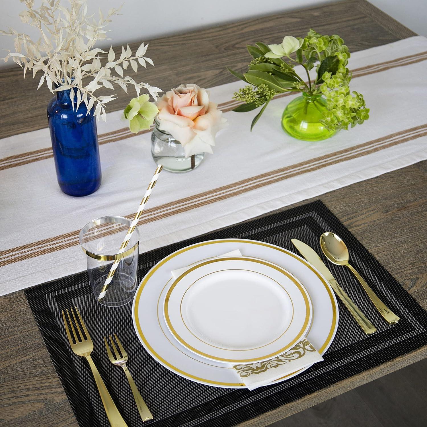 Gold Rim Plastic Plates Party Supplies Kit for 50 Guests