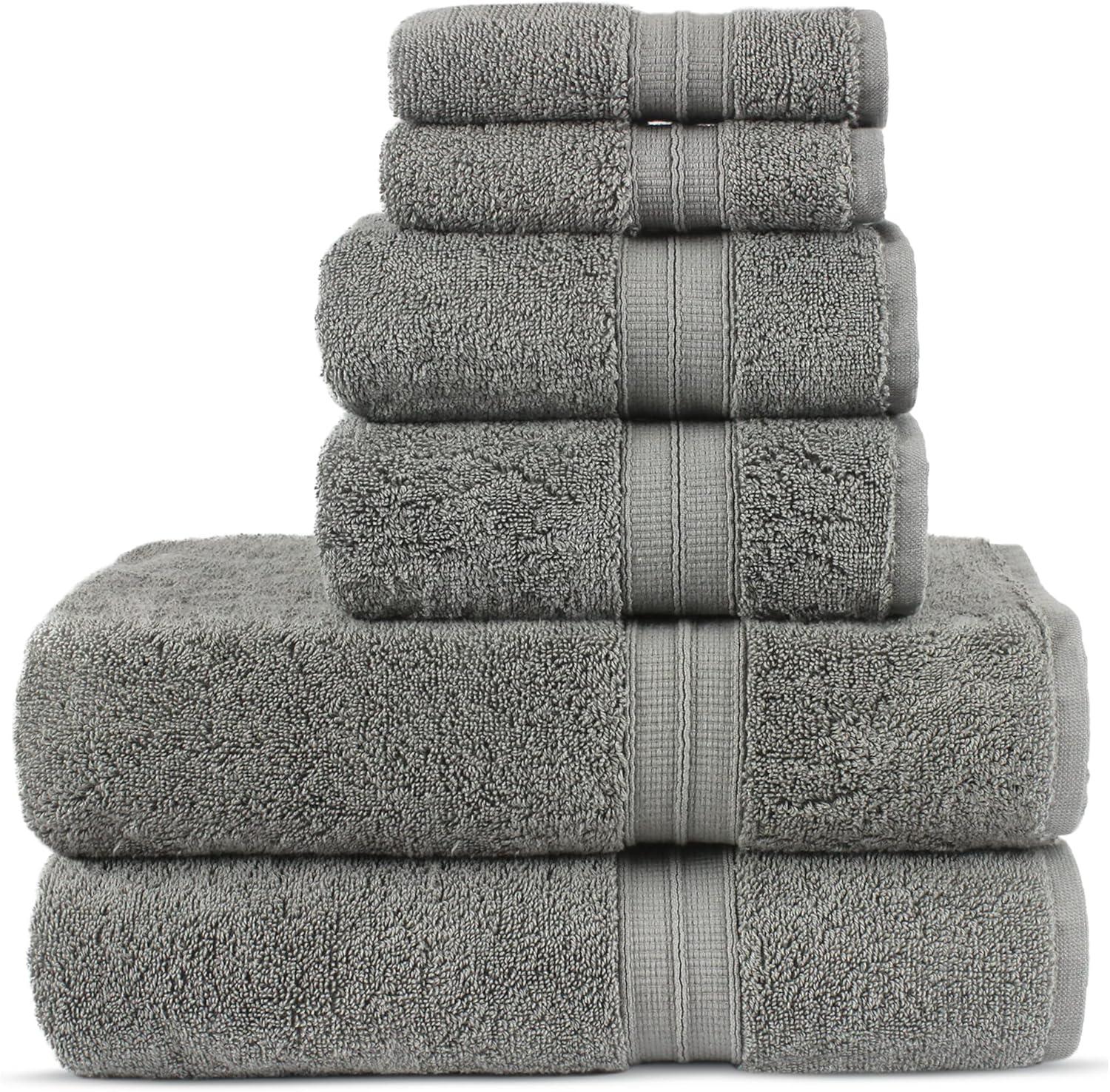 Host & Home Cotton Luxury 6-Piece Bath Towel Set, Quick-Drying, Dobby Border