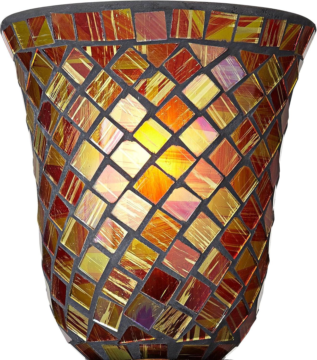Regency Hill Traditional Uplight Accent Table Lamp 12" High Dark Bronze Amber Mosaic Glass Shade Bedroom House Bedside Nightstand