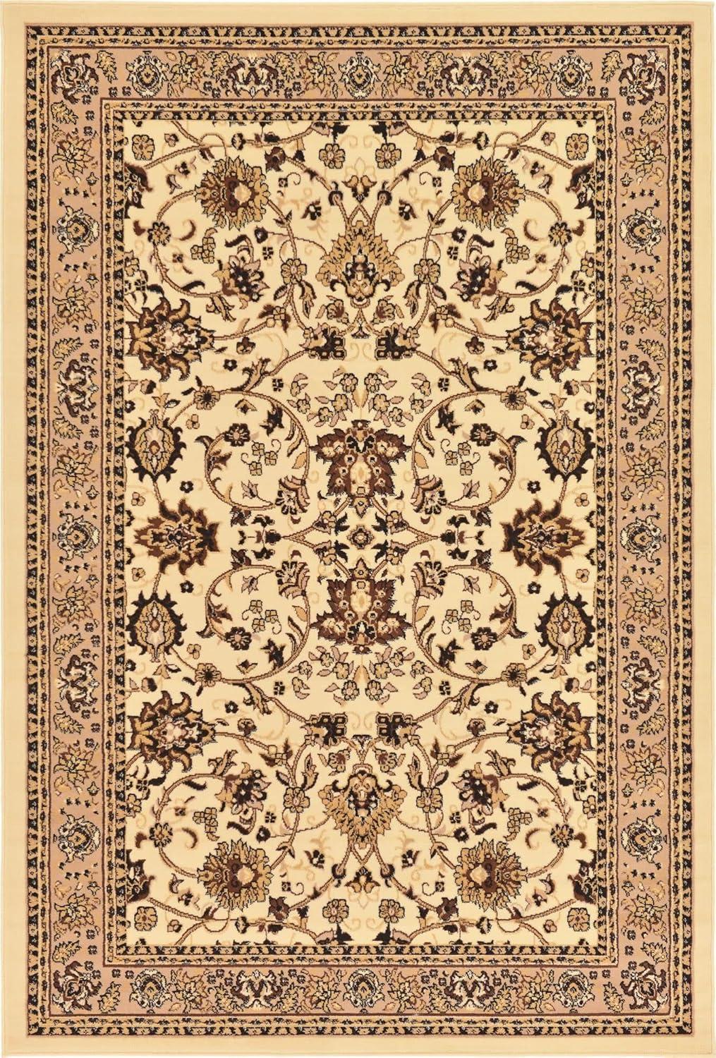 Ivory and Tan Reversible Synthetic 6' x 9' Easy-Care Rug