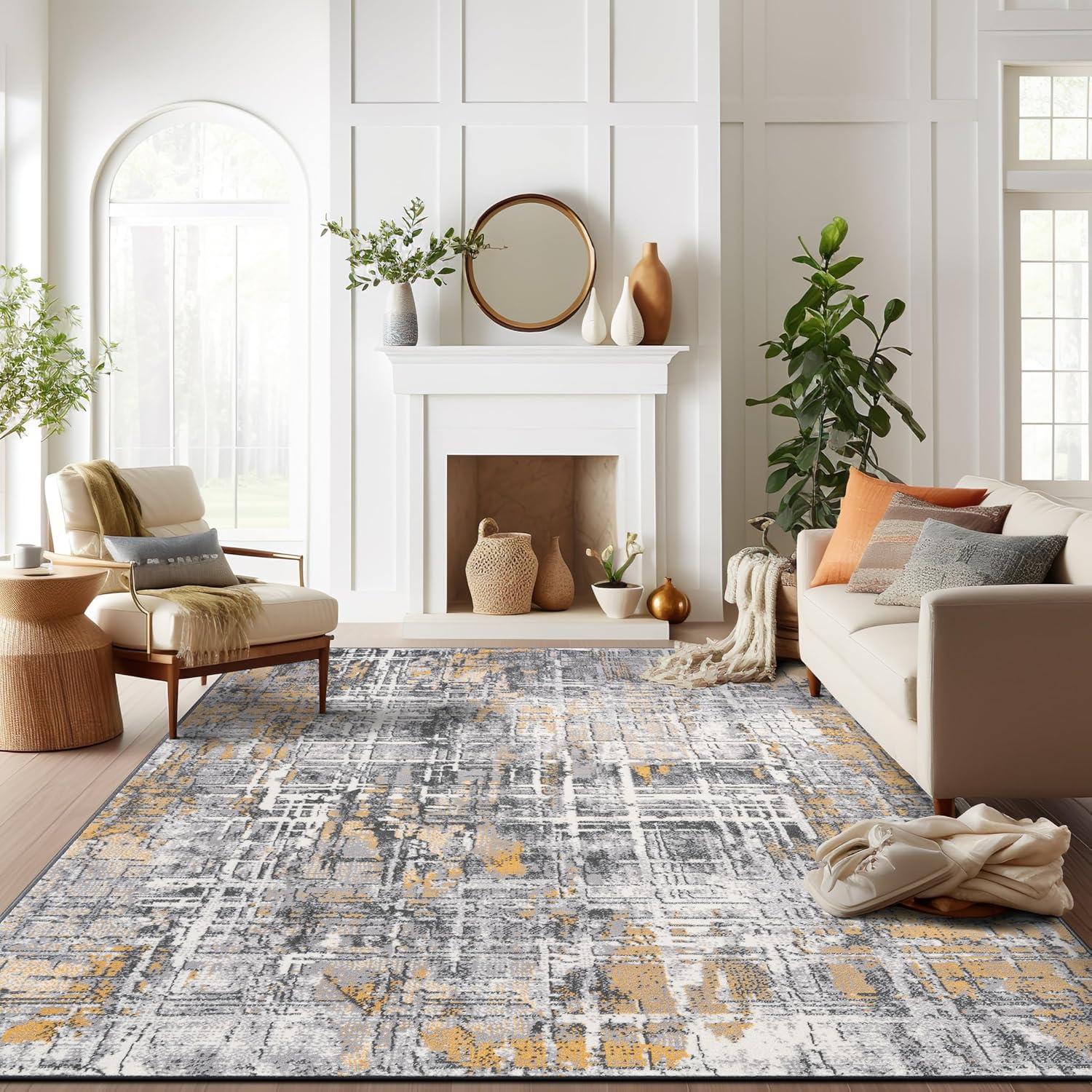 World Rug Gallery Distressed Abstract Stain Resistant Soft Area Rug