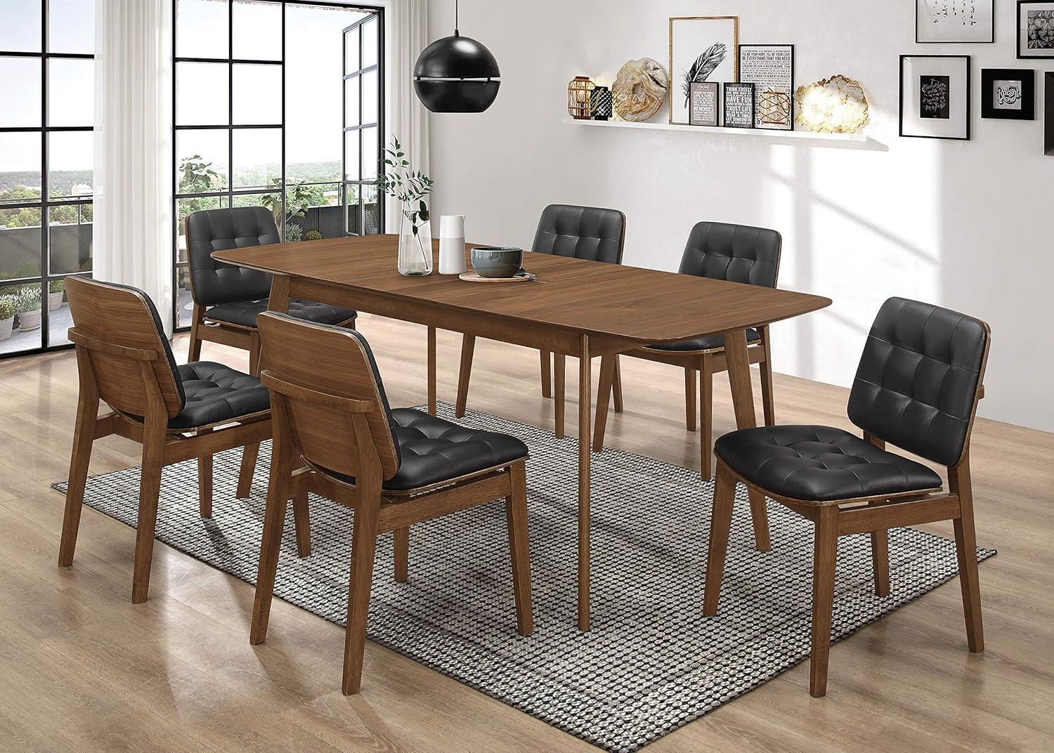 Rectanglular Wooden Dining Table With Round Corners, Walnut Brown - Saltoro Sherpi