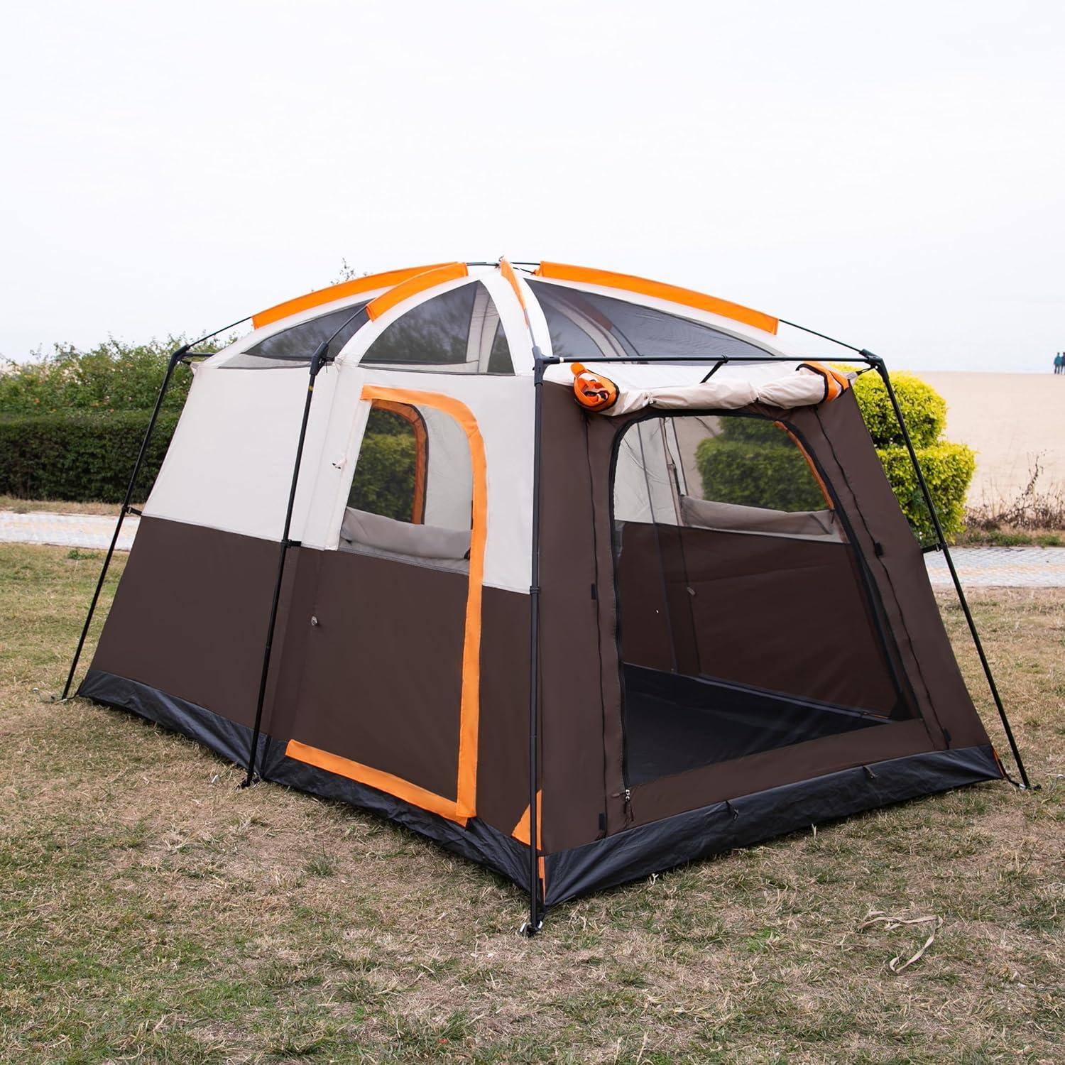 Large Gray and Orange Waterproof 6-Person Cabin Tent