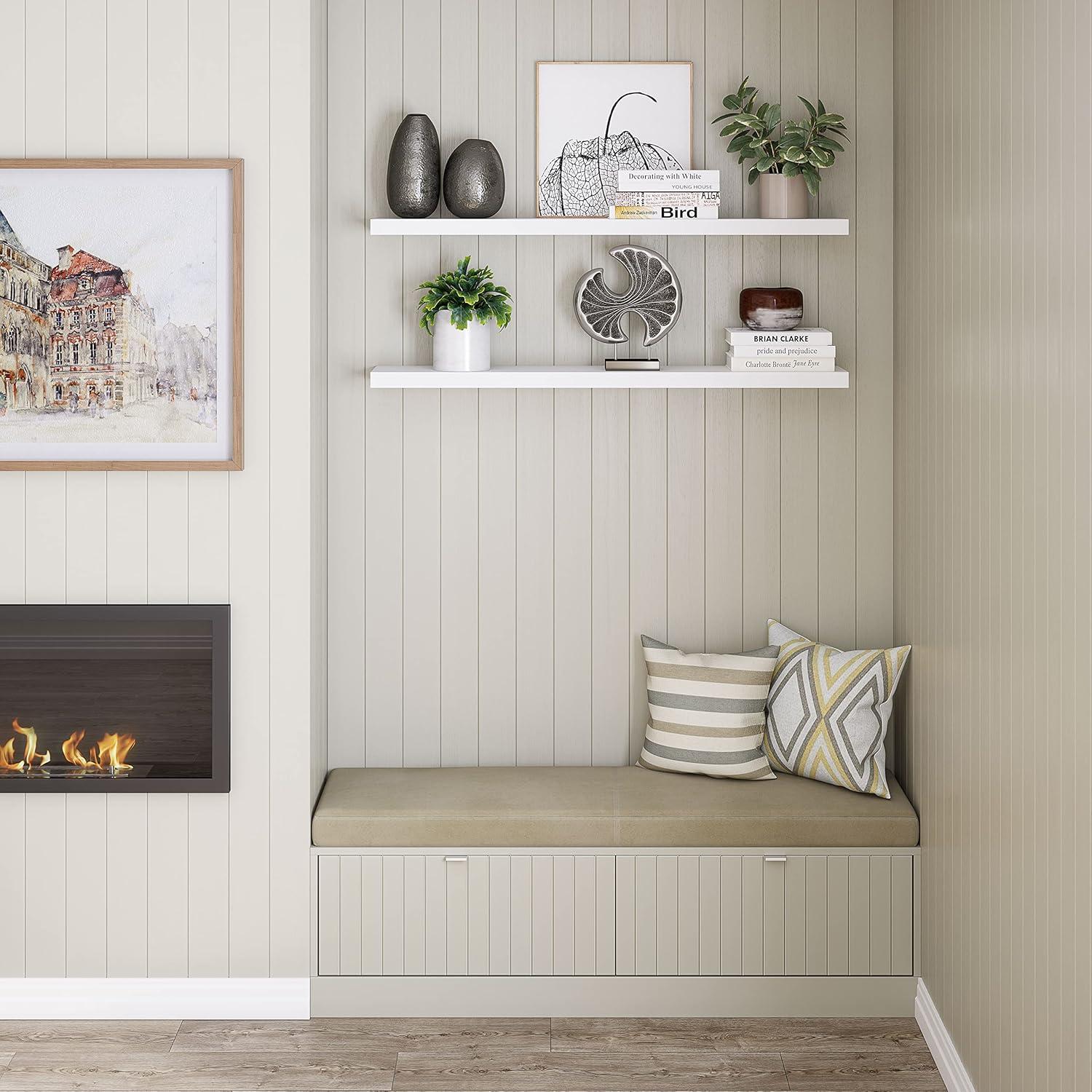 Ballucci Miami 48" W x 8" D Floating Shelves Set with Invisible Wall Mount Brackets (Set of 2)