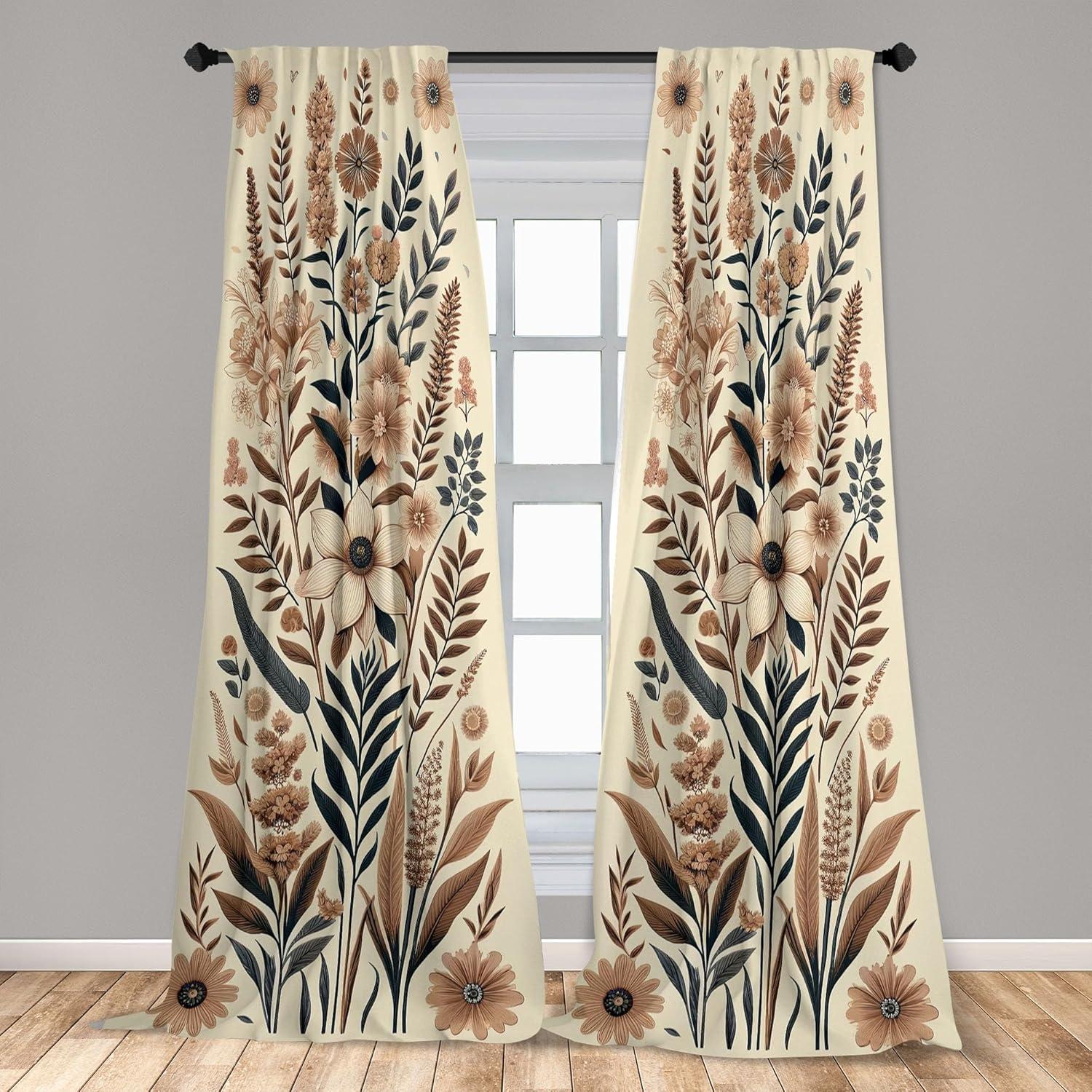 Ambesonne Juego de Cortinas Florales Vintage de 2 Paneles, Jardín de la Nostalgia, Par de - 28" x 95", Color Azul Pizarra