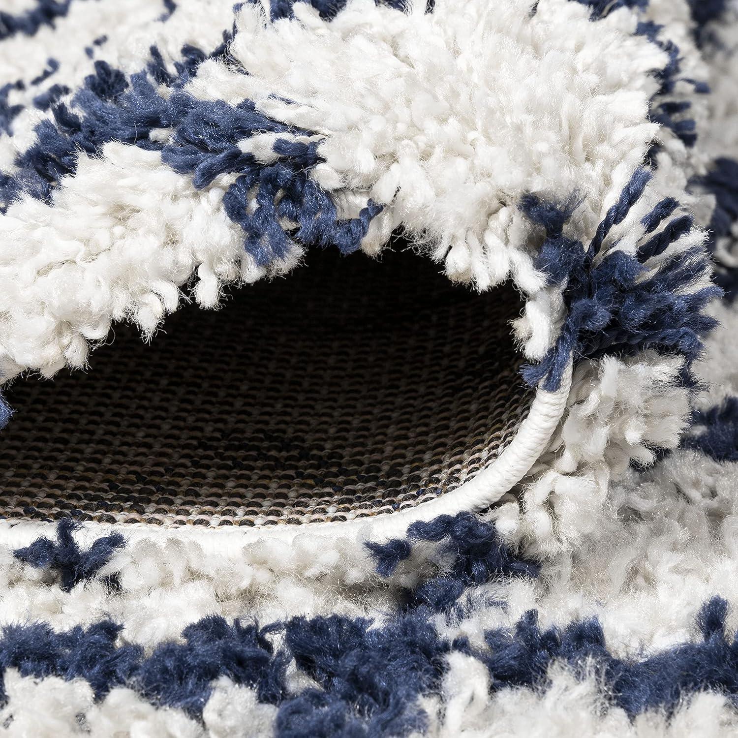 4'x6' Sineu Moroccan Diamond Shag Area Rug, Beige/Navy - JONATHAN Y