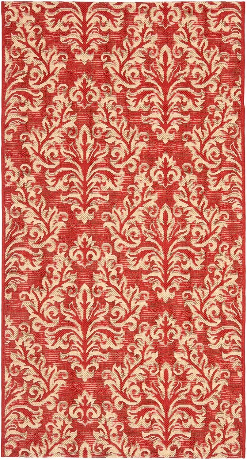 Red Rectangular Synthetic Stain-Resistant Damask Area Rug