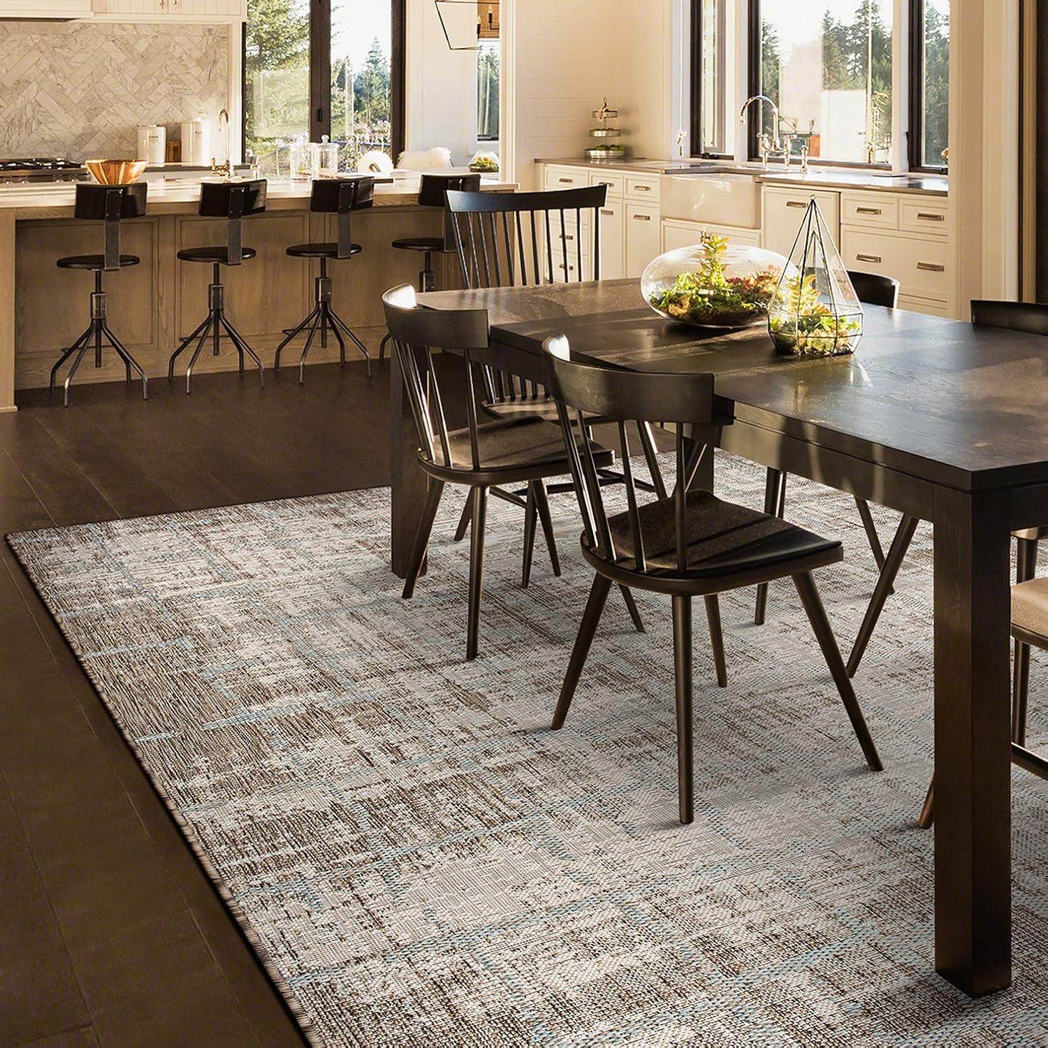 Couristan 5.25' x 7.5' Brown and Ivory Contemporary Rectangular Outdoor Area Throw Rug