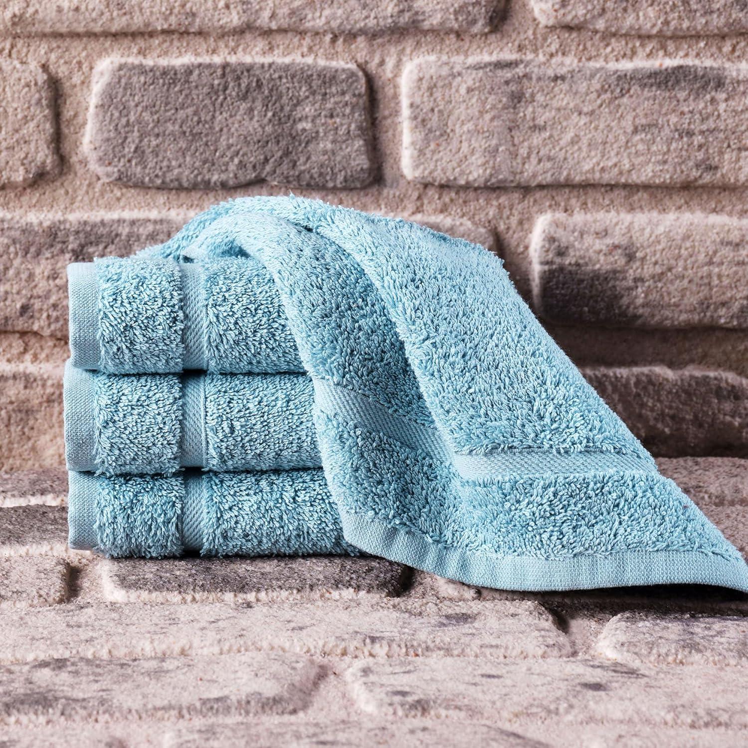 Hawmam Linen Washcloth Linen Set Original Turkish Cotton, Maximum Softness & Absorbency Face Towels for Kitchen & Cleaning (Light Blue)