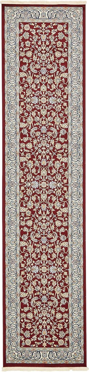 Burgundy and Beige Synthetic Traditional Runner Rug