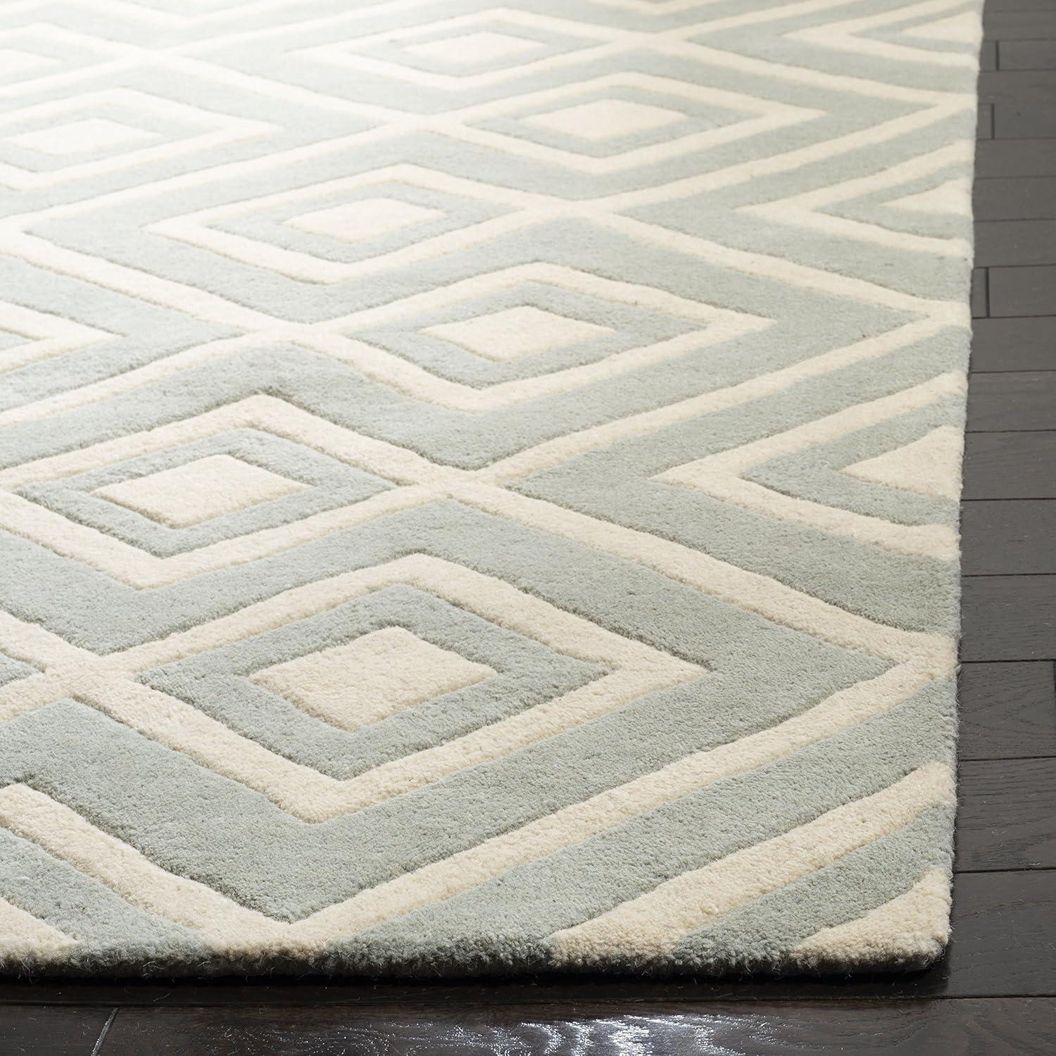 Grey and Ivory Hand-Tufted Wool Geometric 9' x 12' Rug