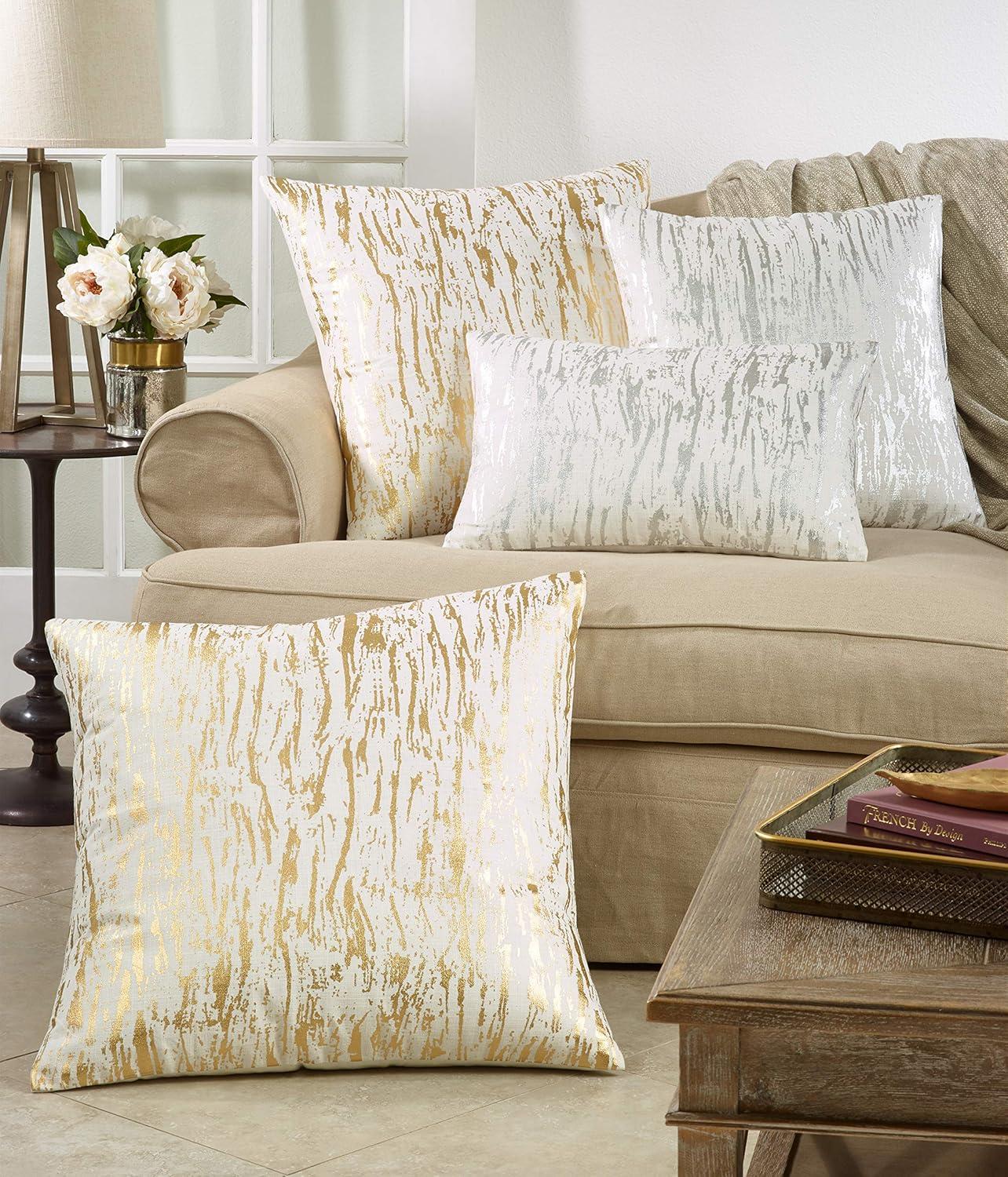 Saro Lifestyle Distressed Foil Print  Decorative Pillow Cover