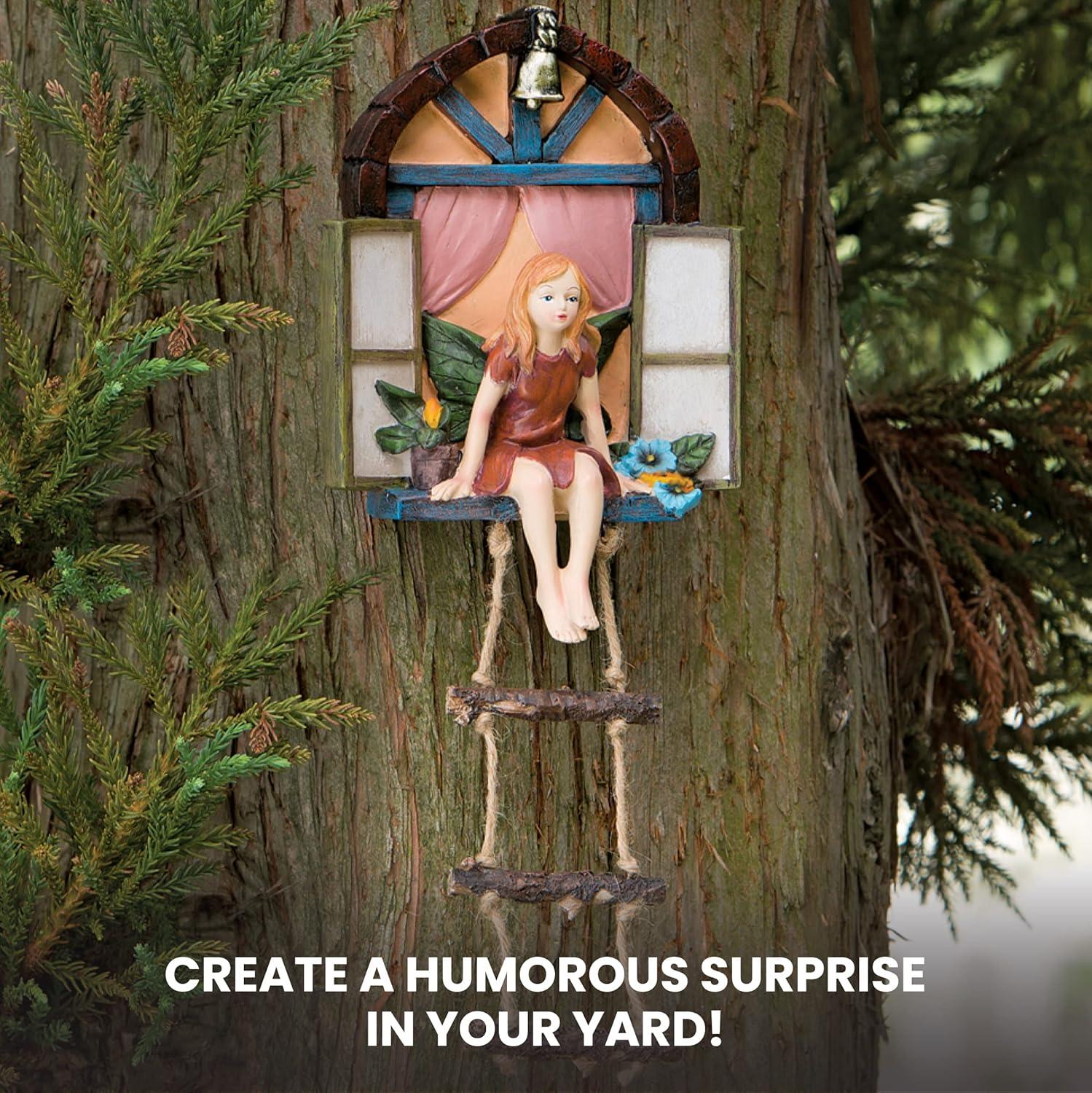 Hand-Painted Polyresin Fairy Tree Hanger with Rope Ladder