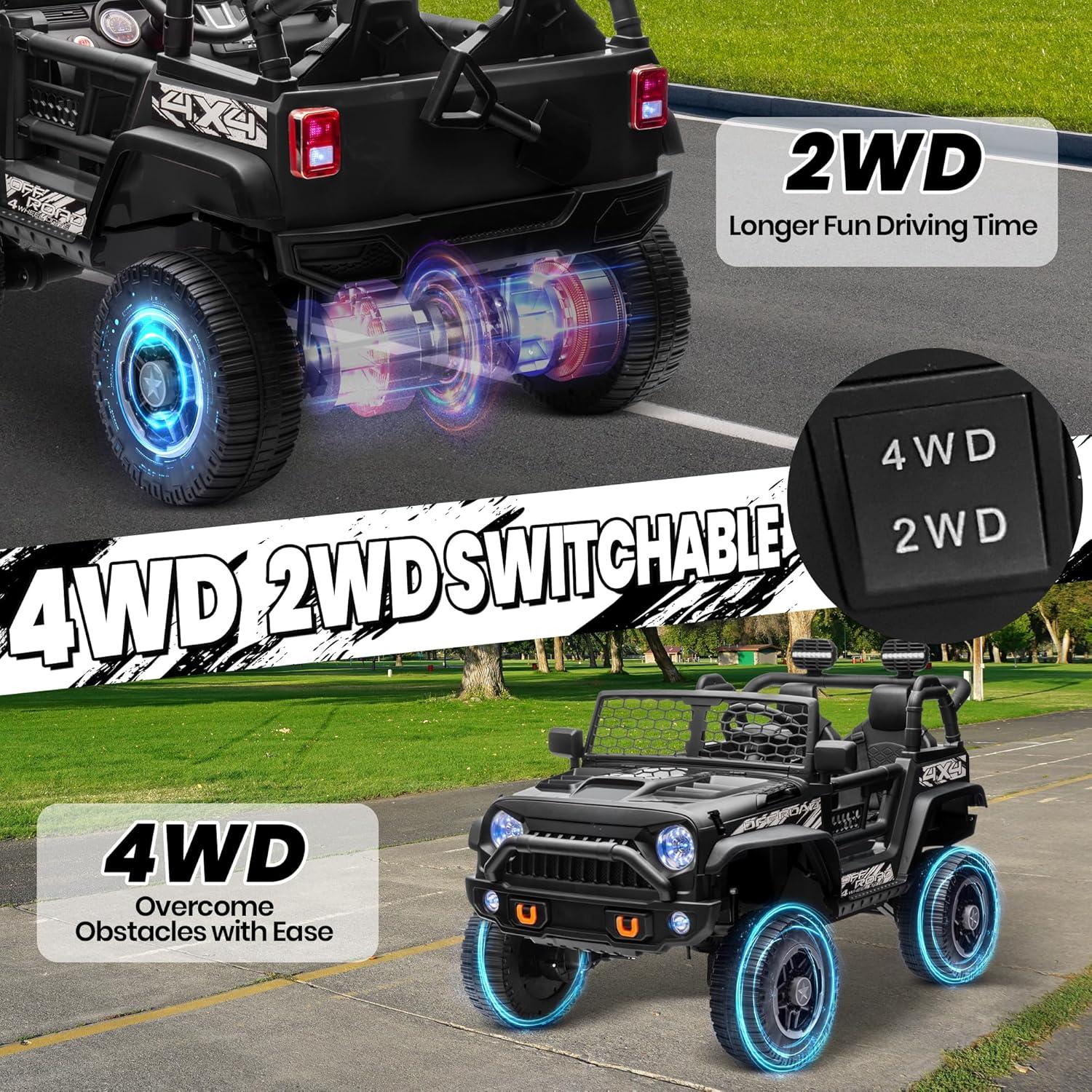 Ancheer 24V Real 2 Seater Ride On Toys Electric SUV Jeep Car With Remote Control,2WD/4WD Switchable, 4X100W Motor, Bluetooth, Music, USB, Lights