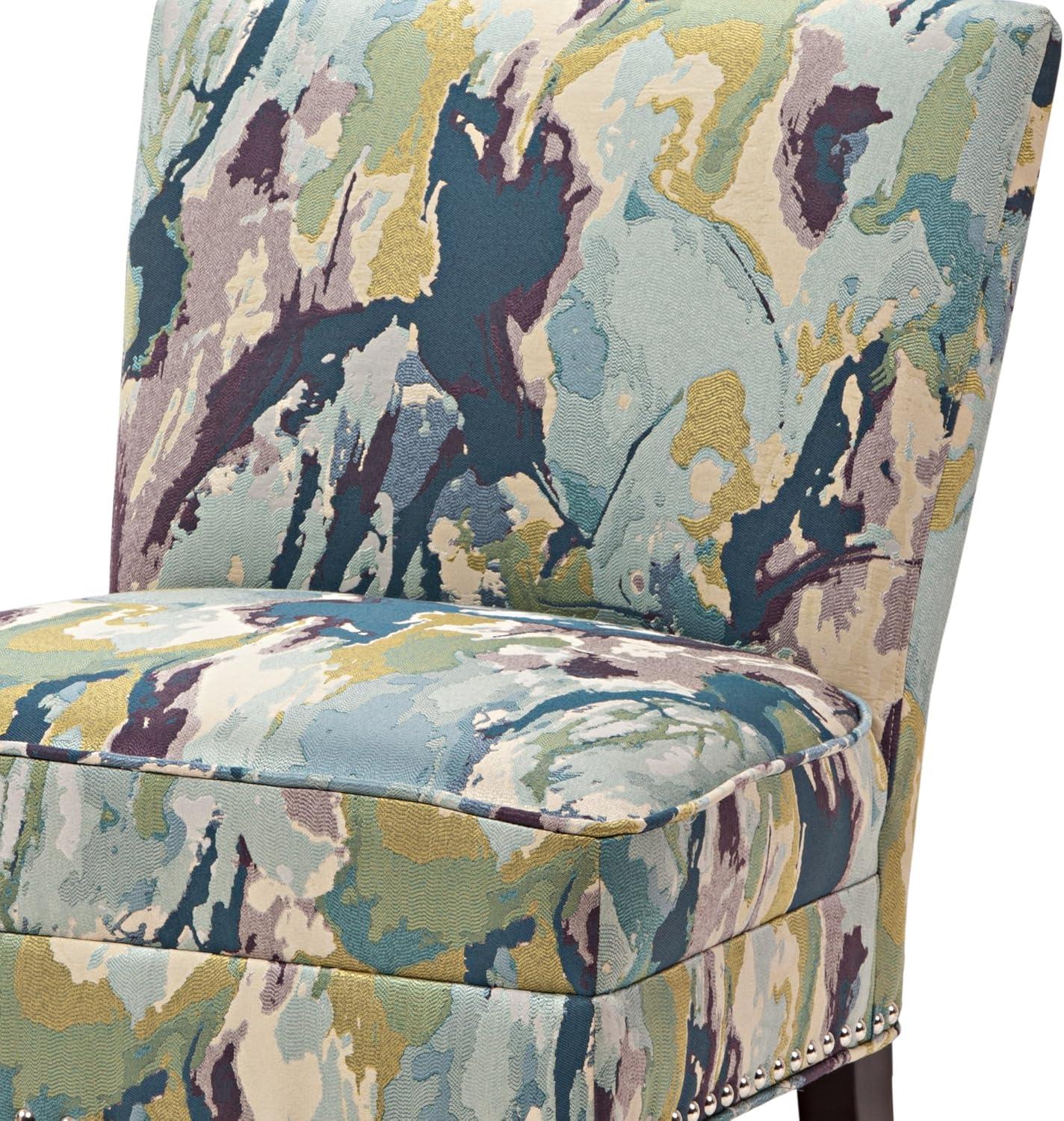 Karly Slipper Accent Chair Blue/Cream - Madison Park: Elegant Back, Silver Nailhead Trim