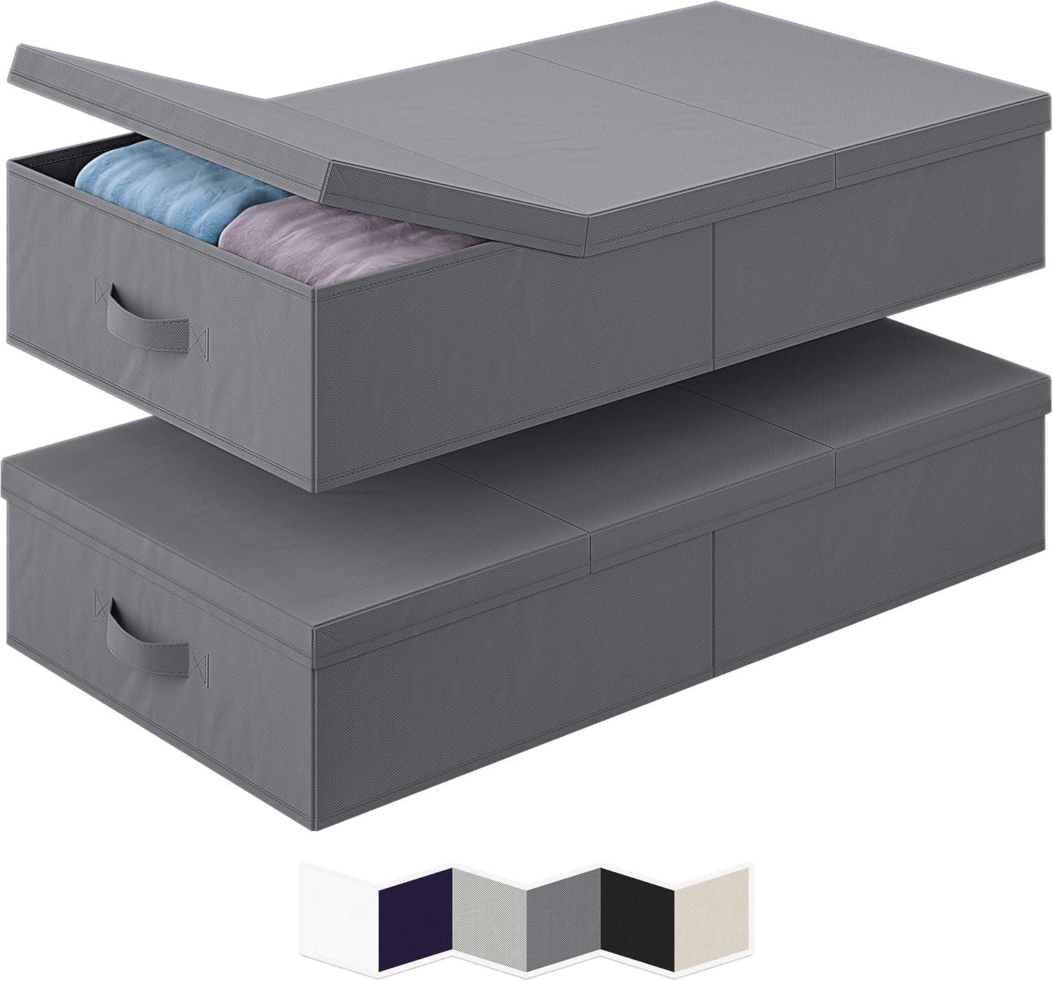 Gray Stackable Collapsible Wood Underbed Storage Boxes with Lids